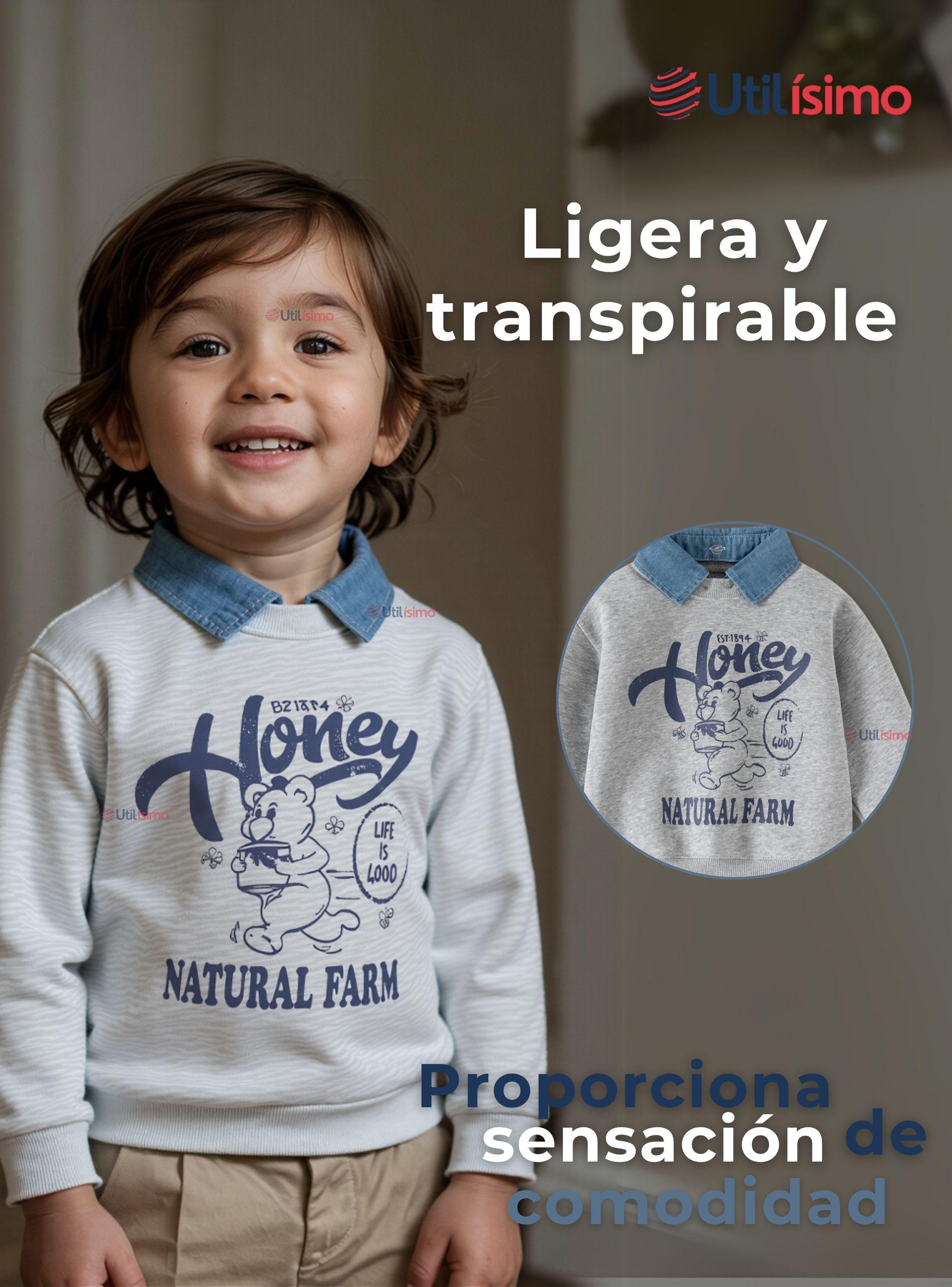 Polerón Algodón Estilo Pique Manga Larga Niño Gris-3