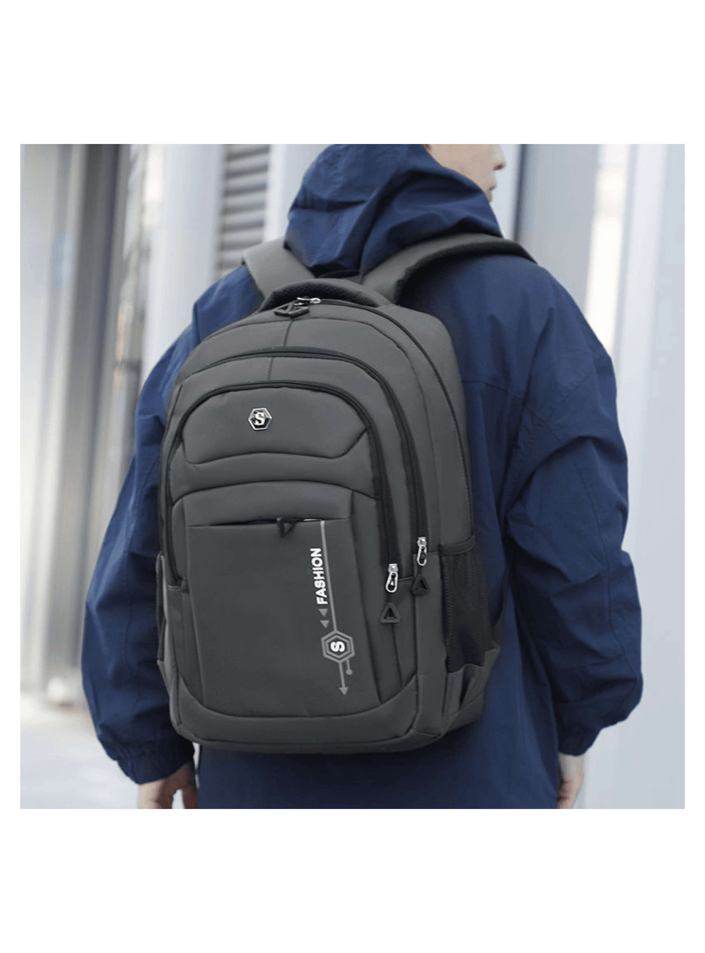 Mochila Escolar Juvenil y Universitario 45cm Diseño Multifuncional Grey-2