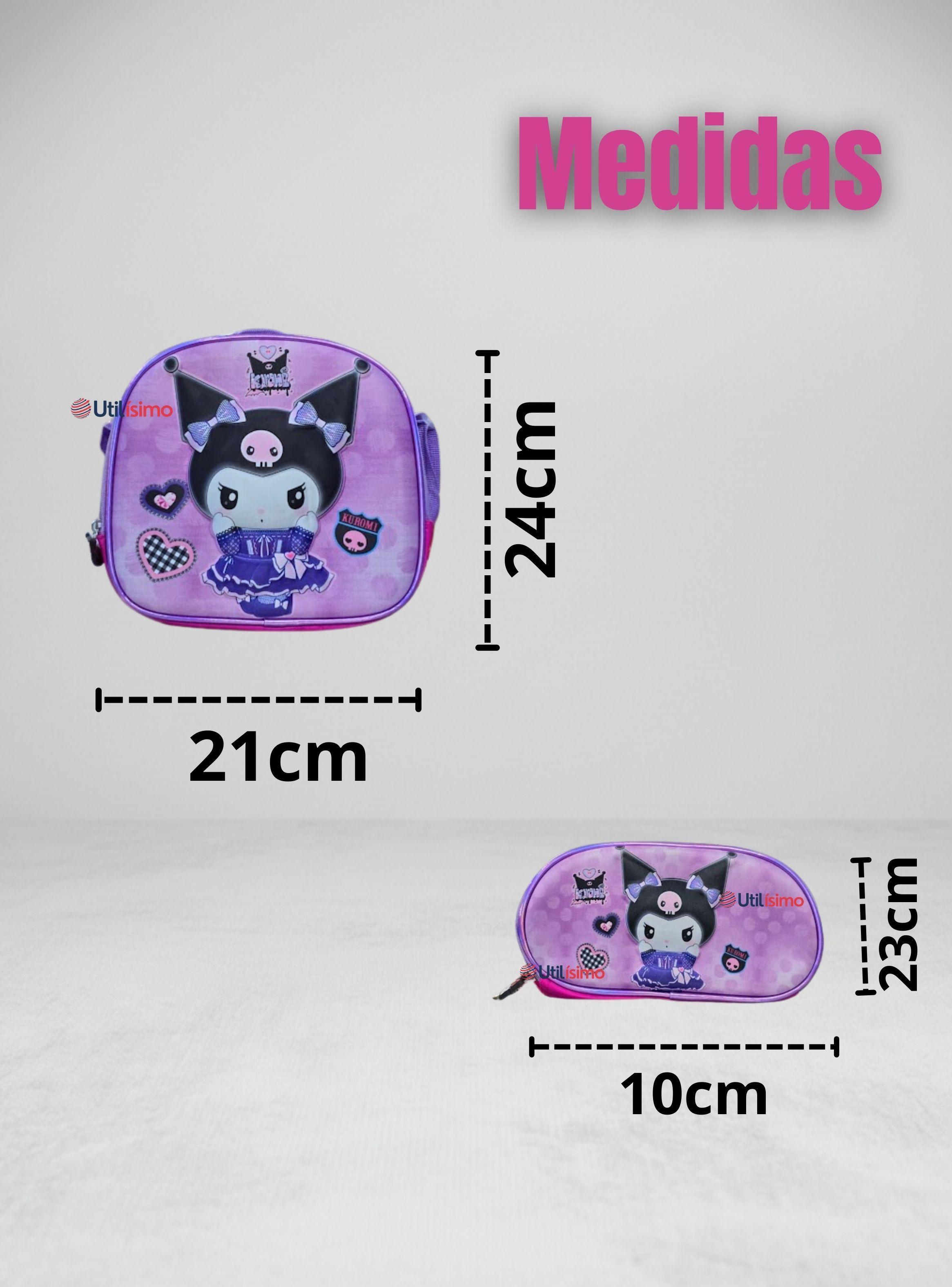 Mochila Kuromi Escolar Con Ruedas + Estuche y Lonchera Desmontable Poliéster Lila para Niña-3