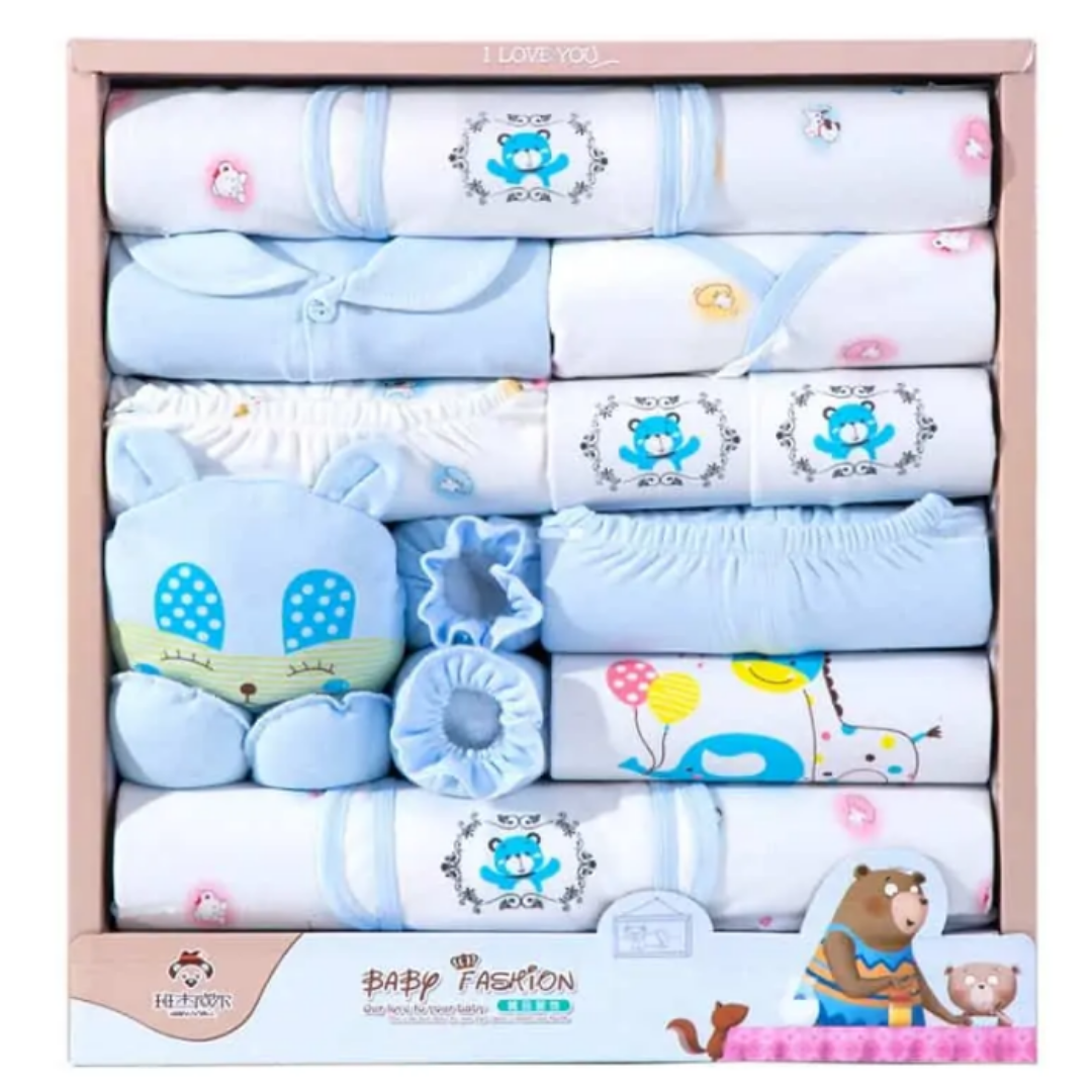 Set 18 Piezas Ajuar Niño Jirafa Elefante Celeste Jump Kids 100% Algodón-1