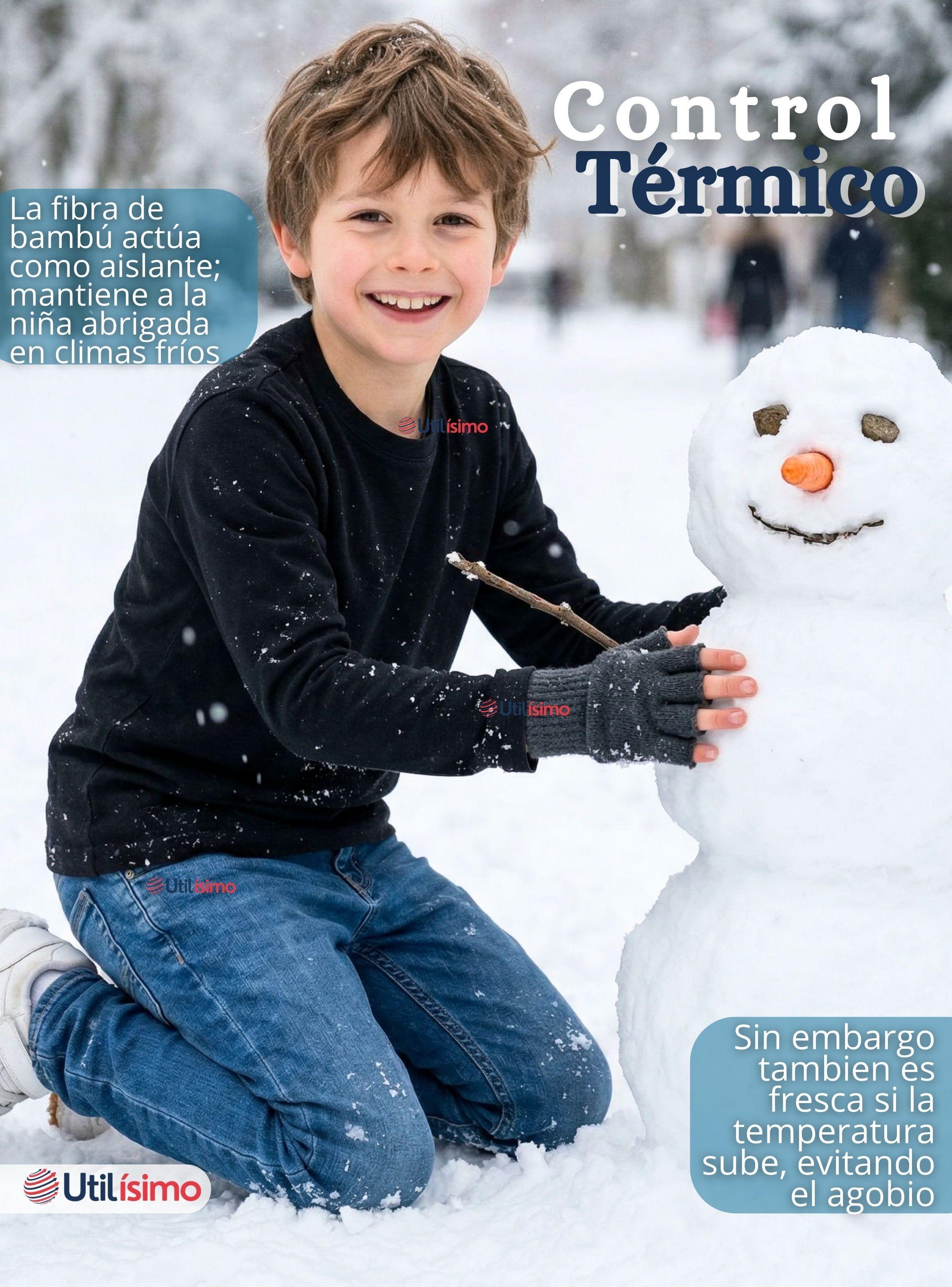 Polera Camiseta Bambú Negra Cuello Redondo Primera Capa Mangas Largas para Niños-6