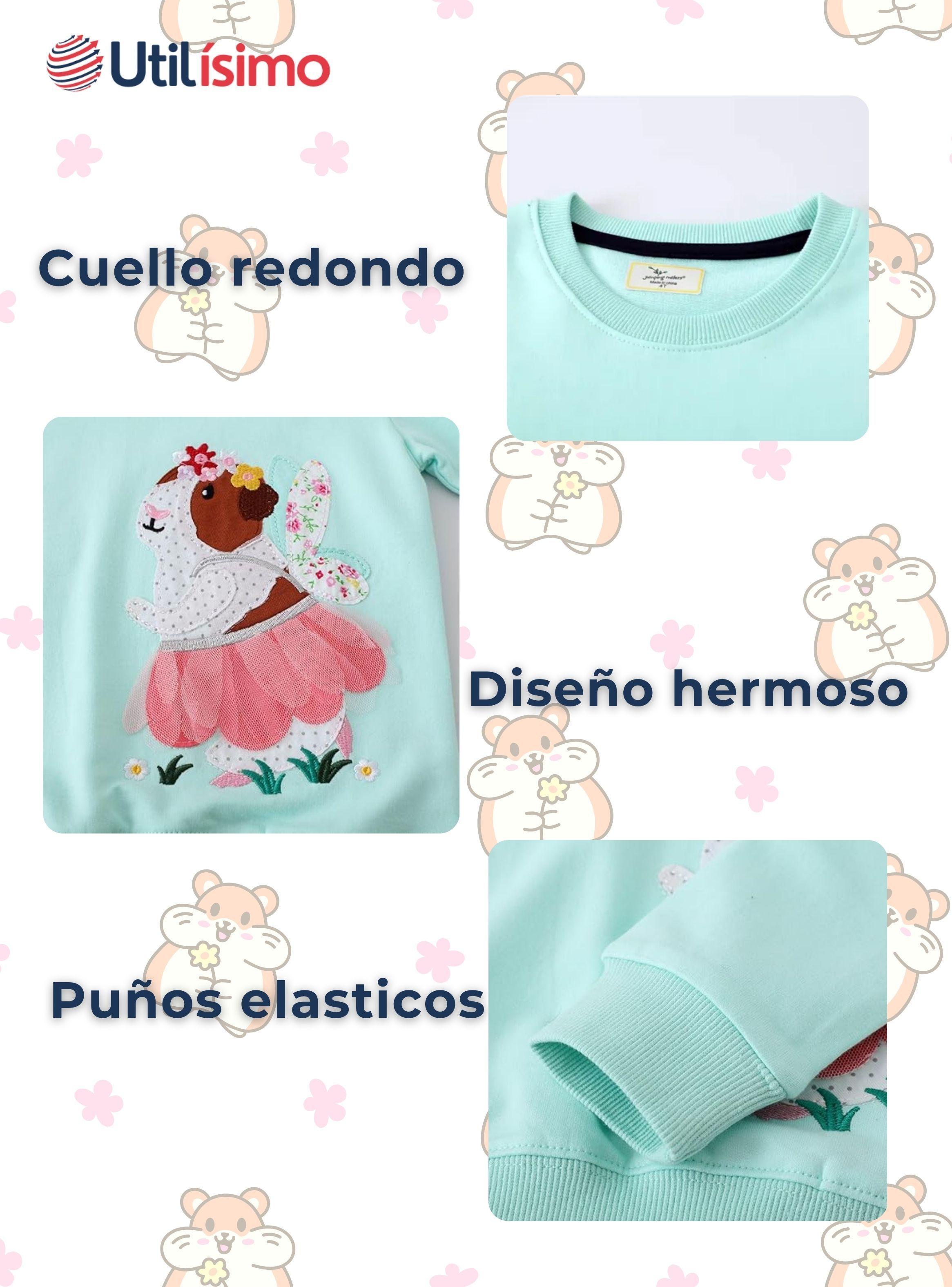  Polerón Algodón Cuello Redondo Niña Turquesa Hámster-3