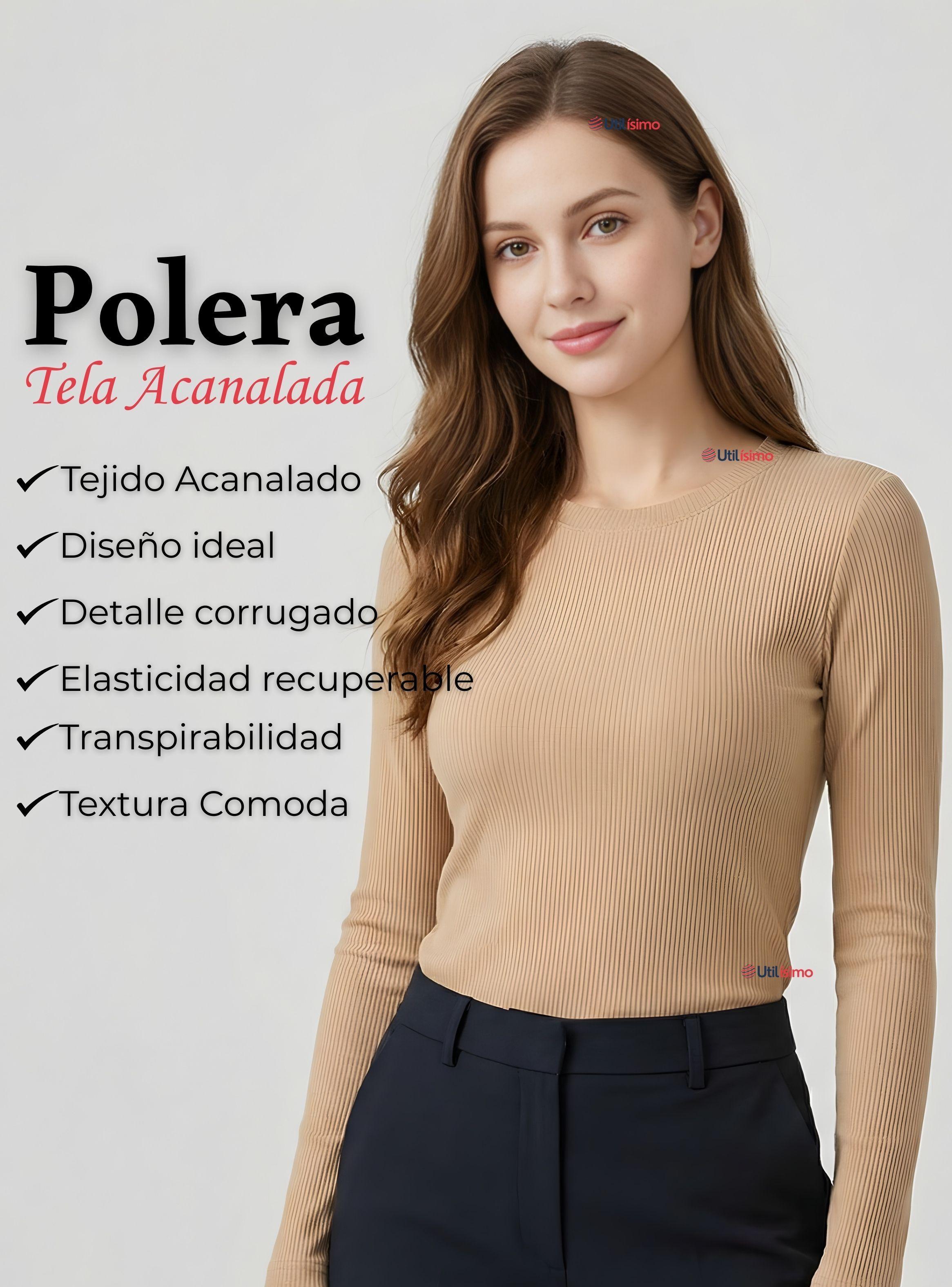 Pack 3 Camisetas Polar Polera Cuello Redondo Mujer Manga Larga Tela Acanalada Color Surtidos-2