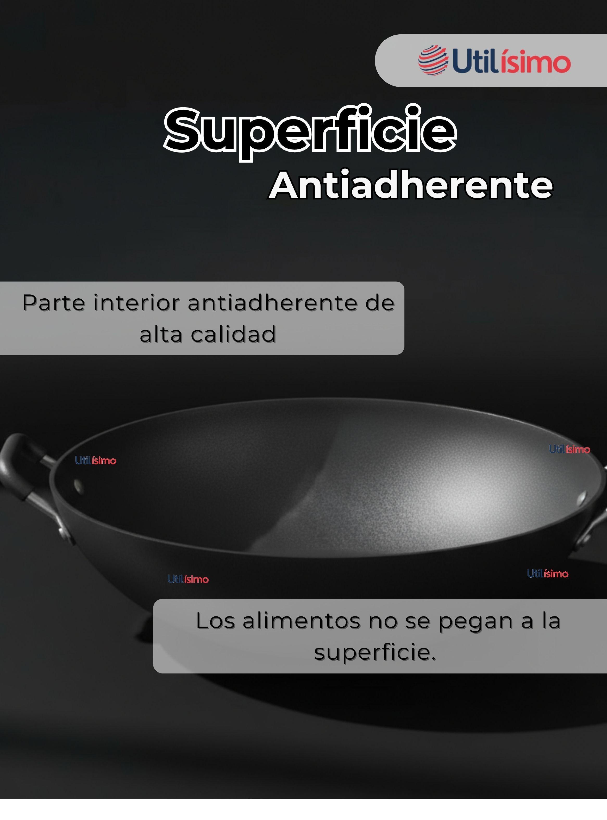 Wok Chino Acero Inoxidable Antiadherente 34cm Color Negro-4