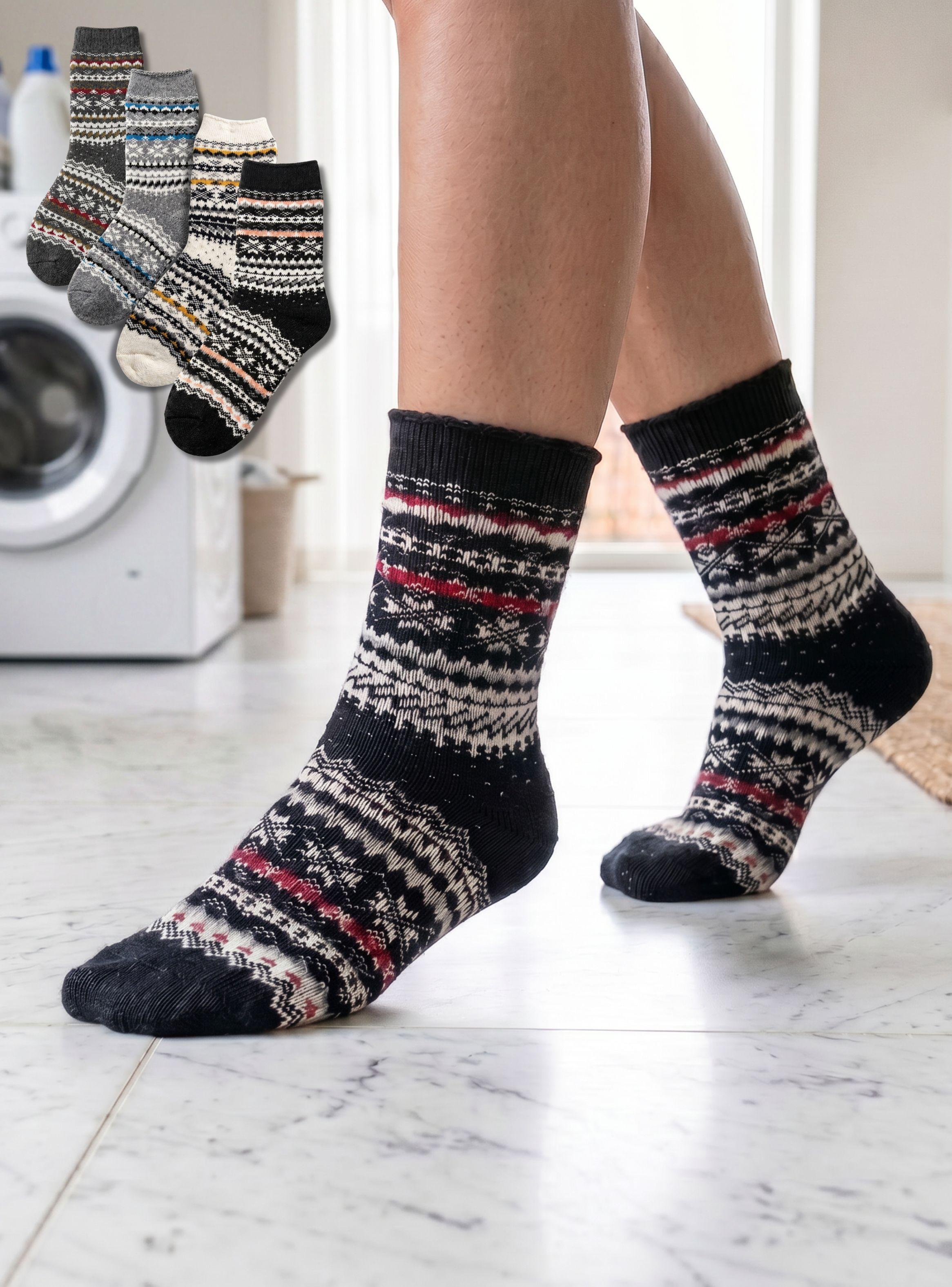 Pack 4 Calcetines Toalla Grueso Mujer Colores Surtidos Frío Invierno-1