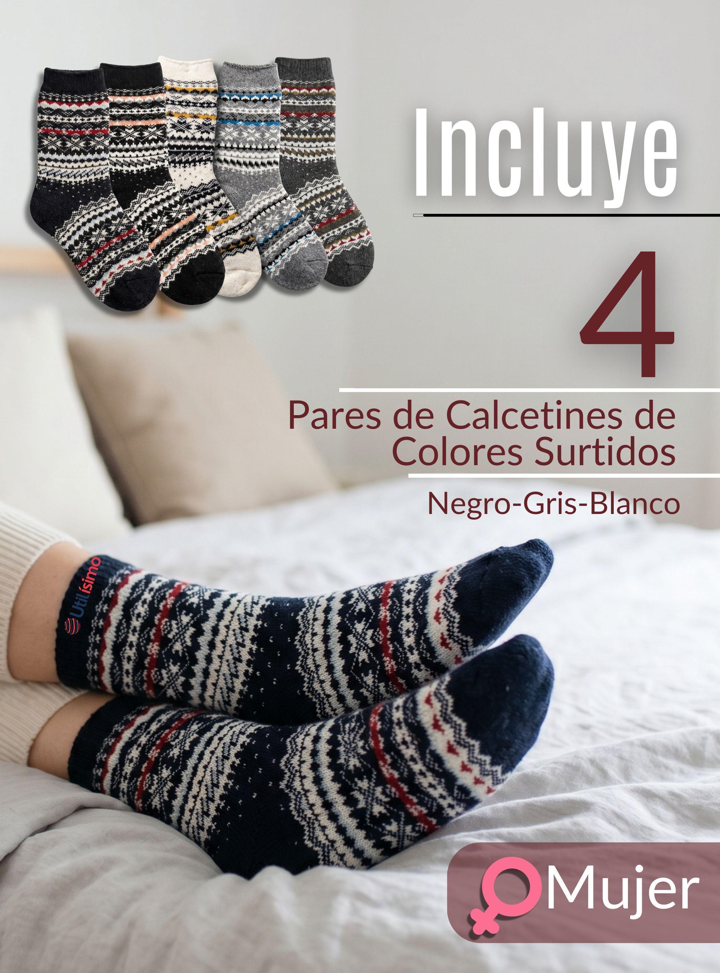 Pack 4 Calcetines Toalla Grueso Mujer Colores Surtidos Frío Invierno-2