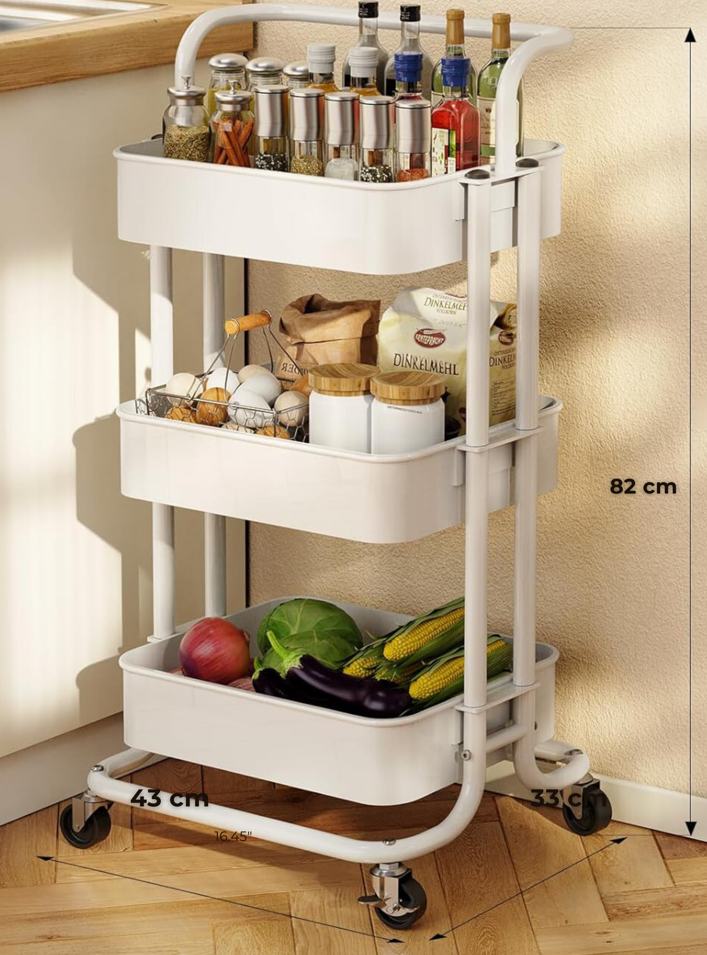 Carrito De Almacenamiento Organizador 3 Niveles Con Ruedas Color Blanco-2