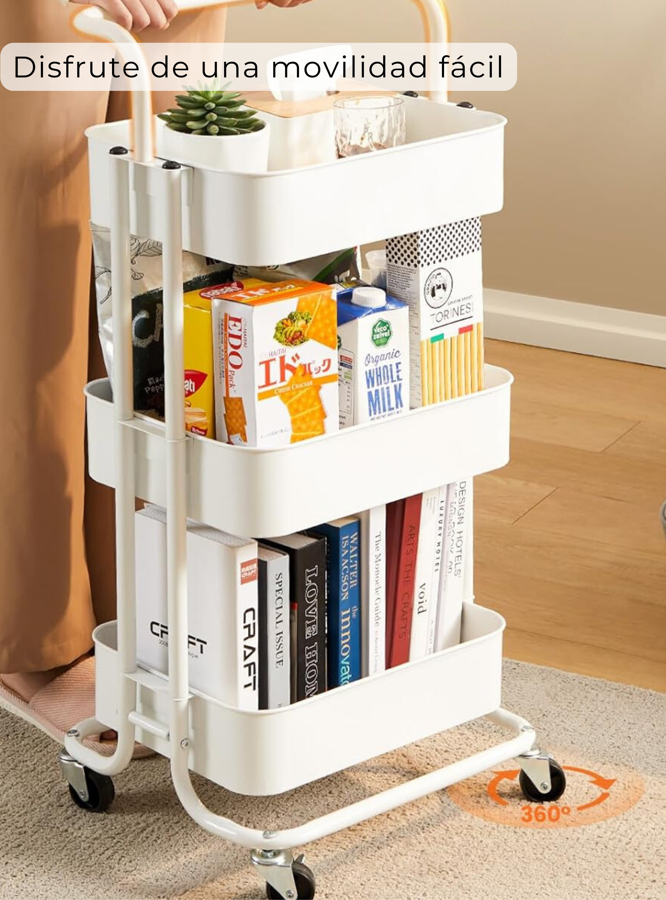 Carrito De Almacenamiento Organizador 3 Niveles Con Ruedas Color Blanco-7