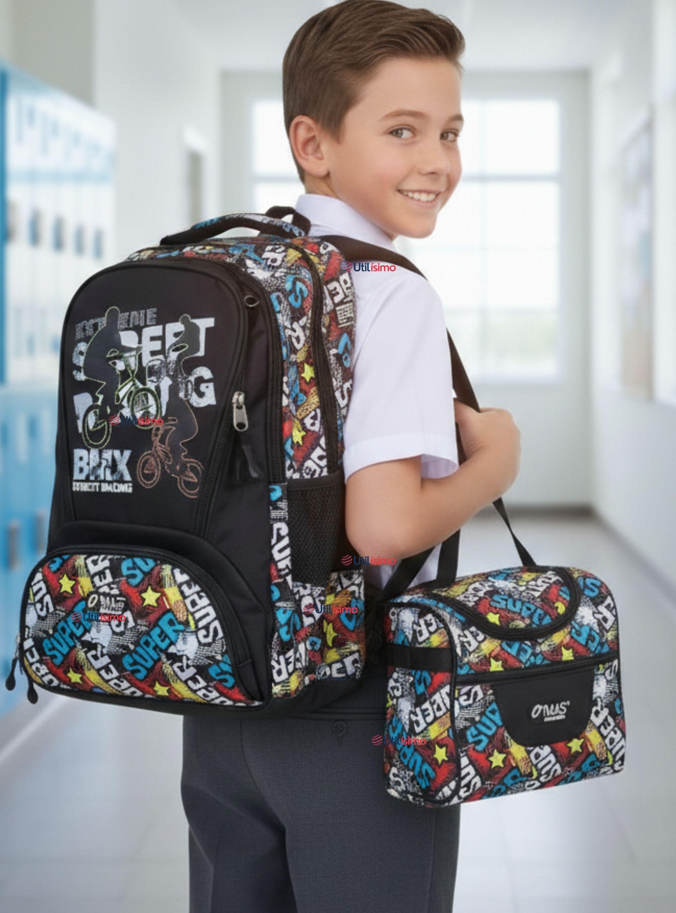 Mochila Escolar Kit Con Estuche y Lonchera 45 cm Tela Oxford BMX Street Racing para Niños-0