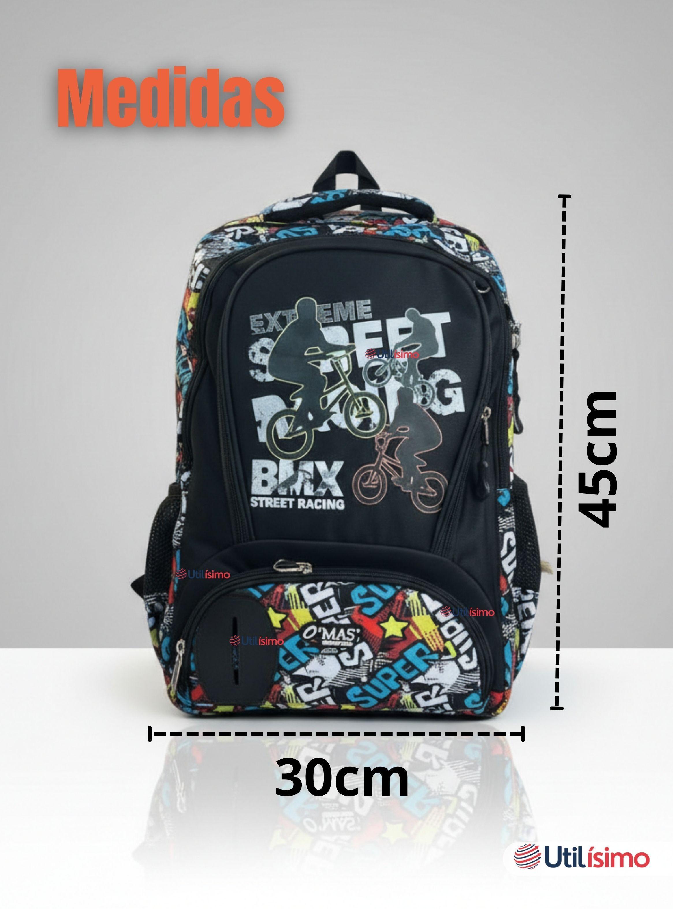 Mochila Escolar Kit Con Estuche y Lonchera 45 cm Tela Oxford BMX Street Racing para Niños-3