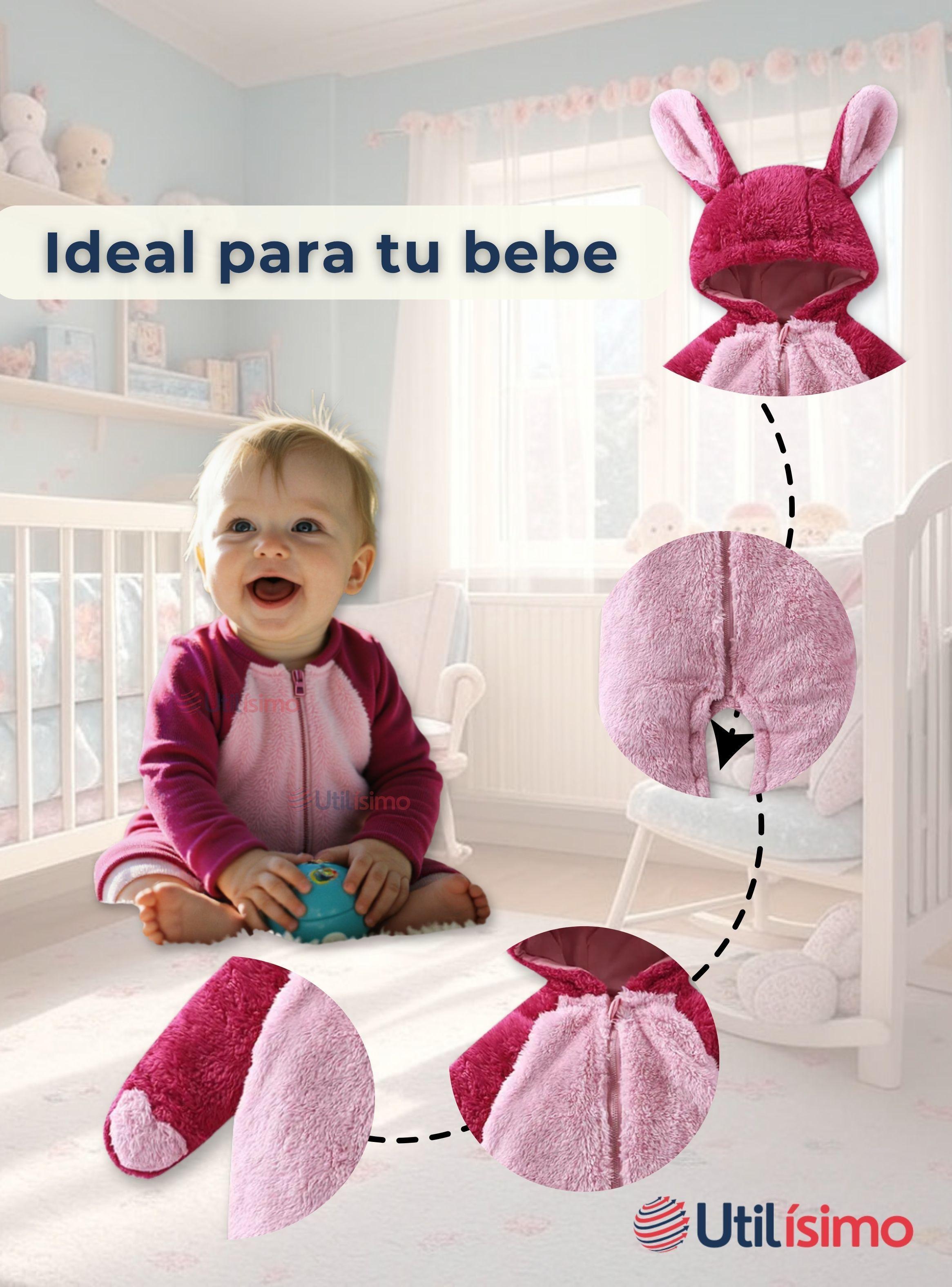 Enterito Con Capucha Polar  Bebé Conejito Rosado  -4