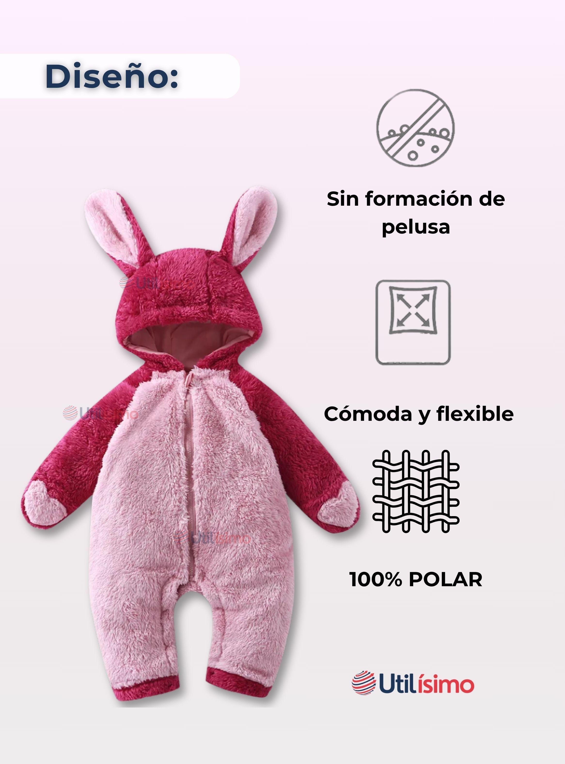 Enterito Con Capucha Polar  Bebé Conejito Rosado  -5