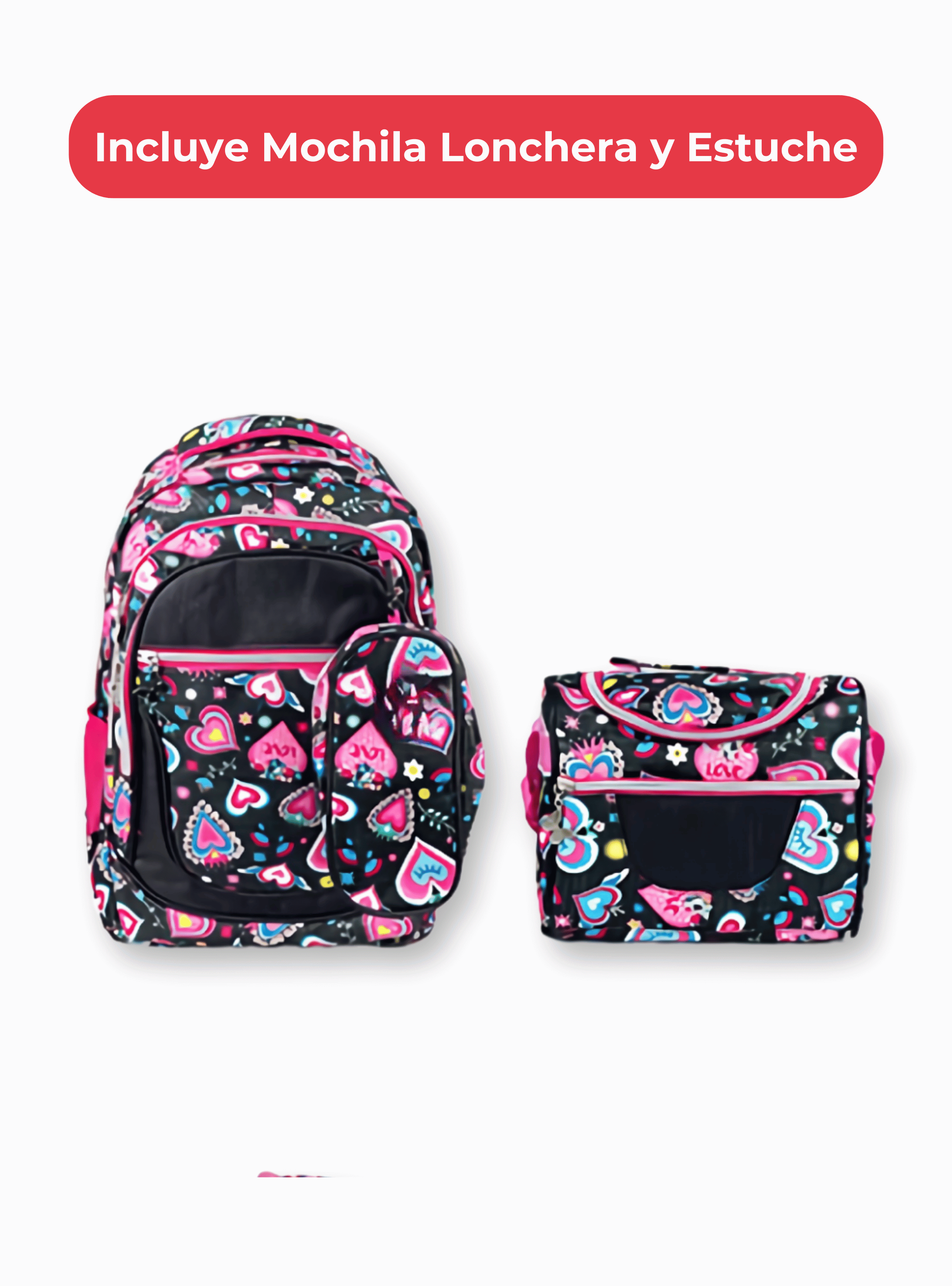  Mochila Con Lonchera Y Estuche 45CM Diseño Estampado Niña-2