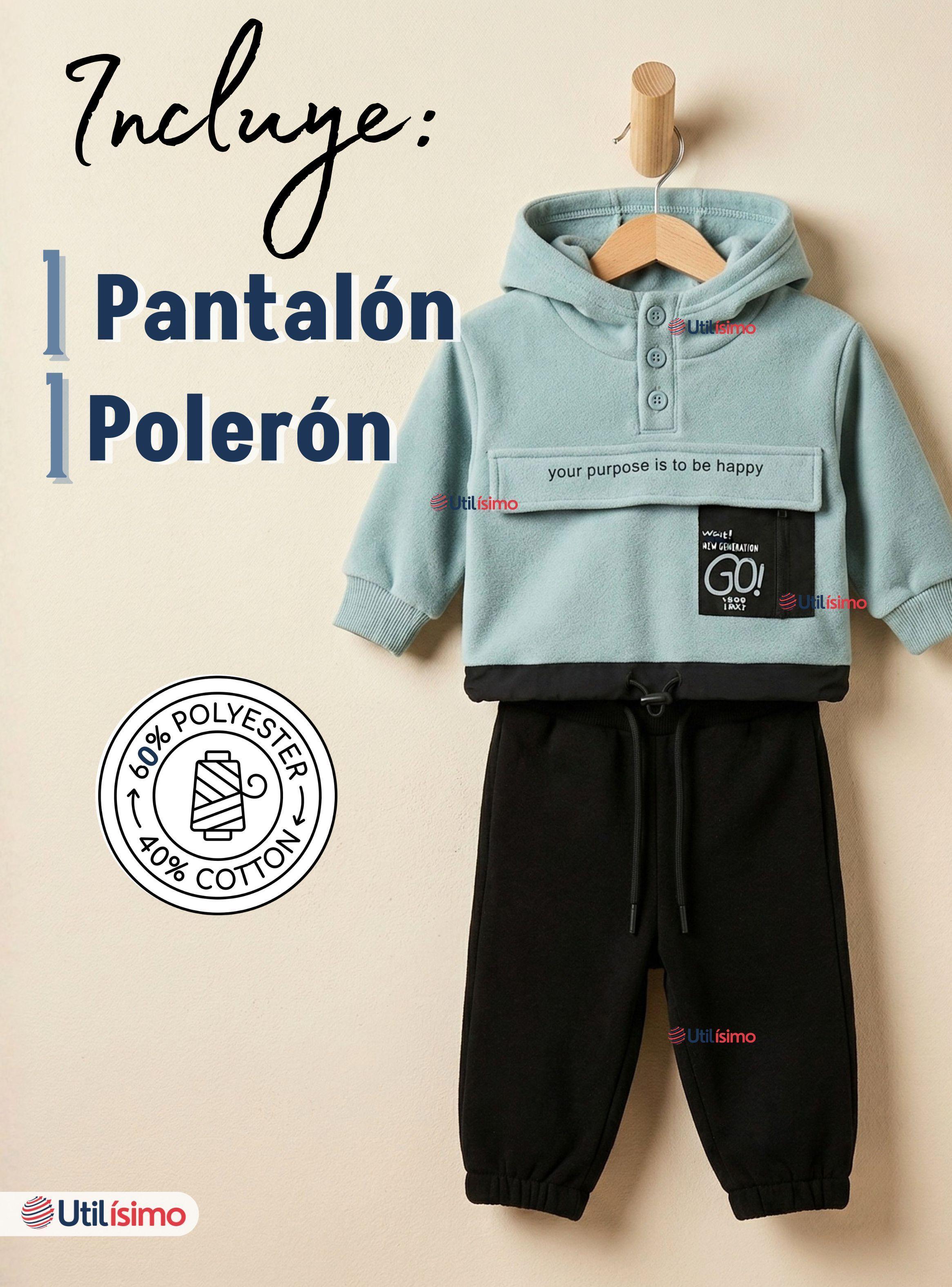 Conjunto 2 Piezas Buzo Pantalón Y Polerón Con Capucha Azul de Bebé Niños-2