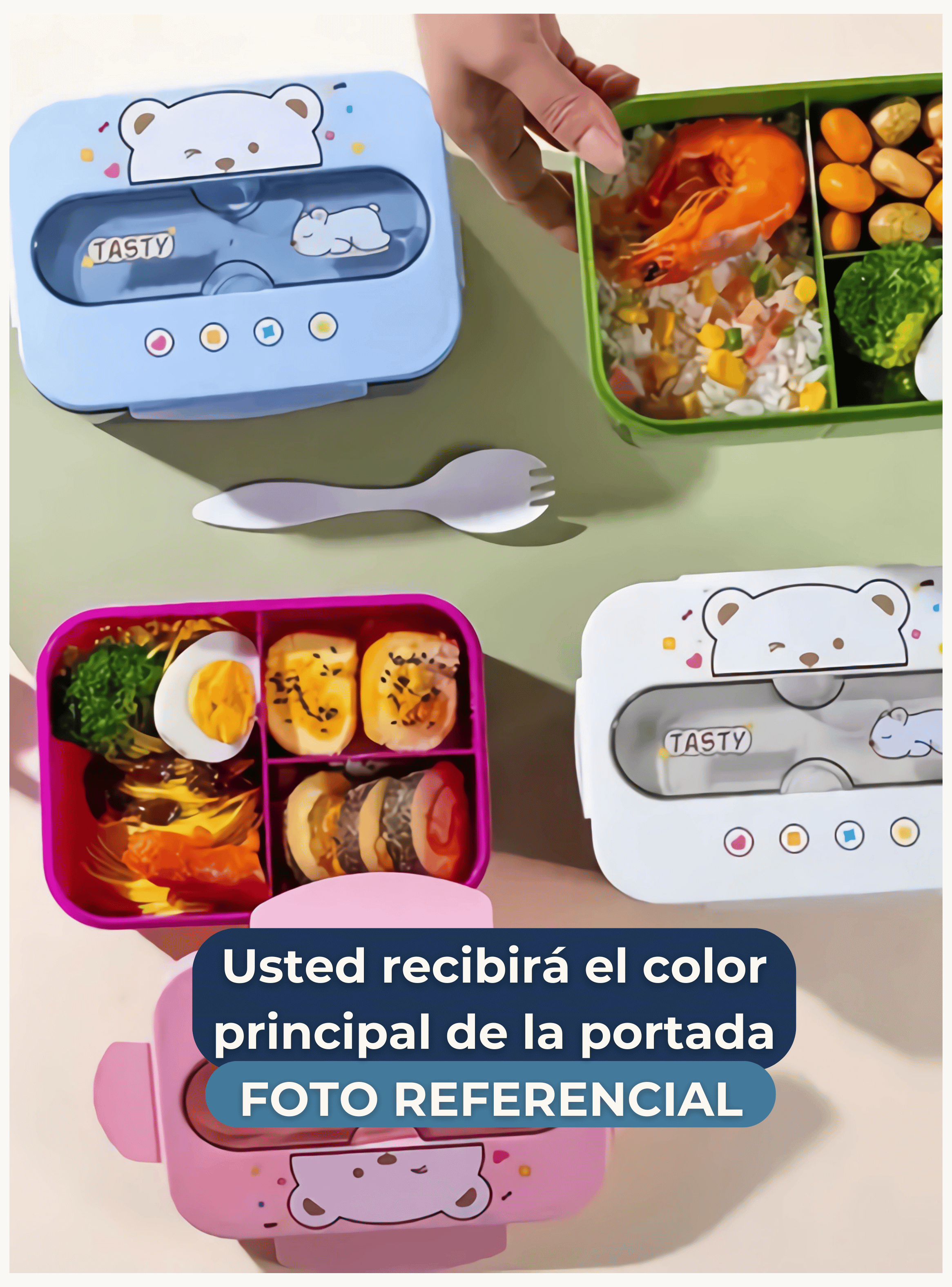 Fiambrera Contenedor Osito 1200 Ml Táper Hermético + Cubiertos y Vaso Infantil Dark Blue-3