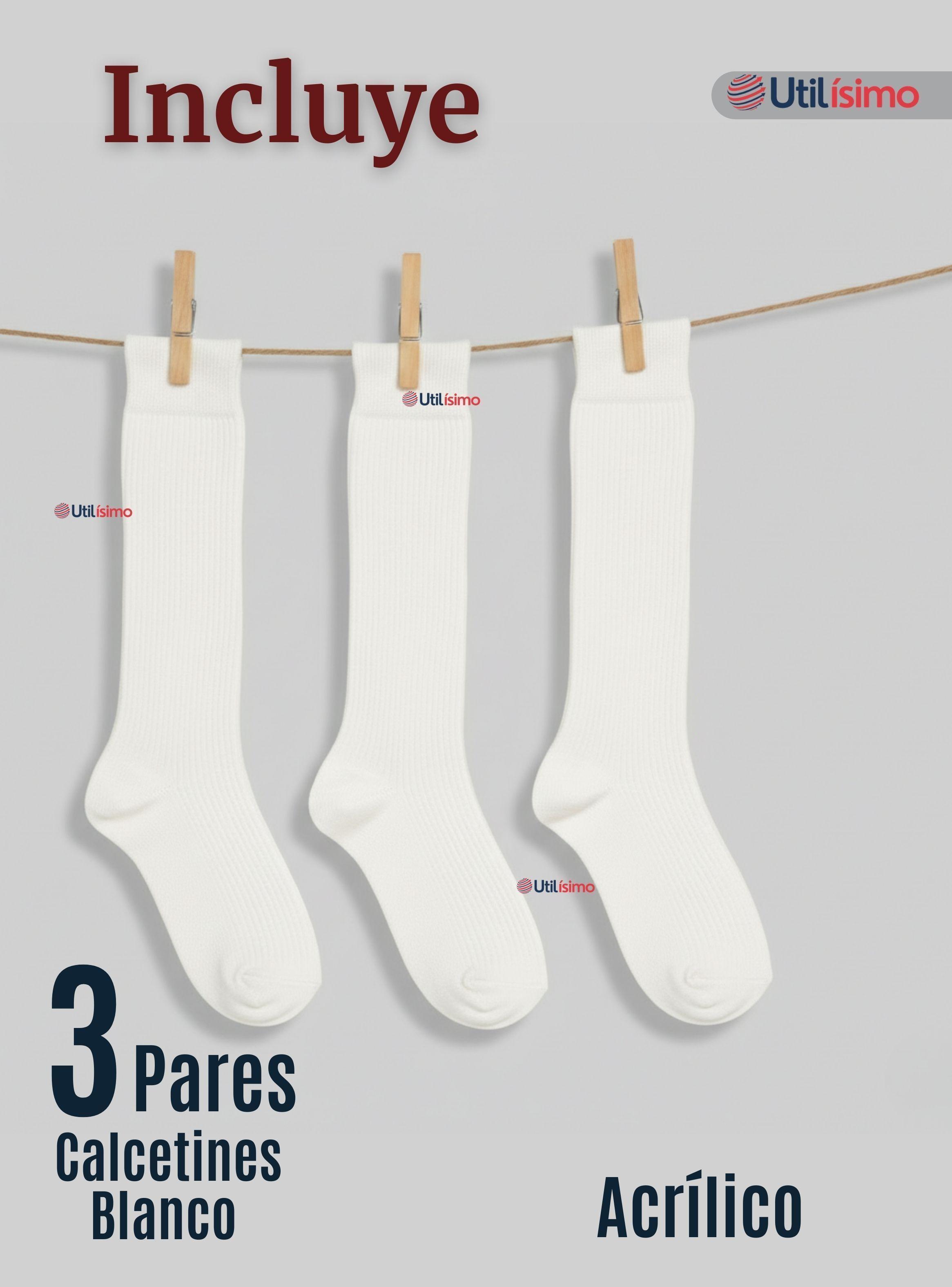 Pack 3 Calcetínes Escolares Largo Acrílico Blanco para Niñas Juvenil-2