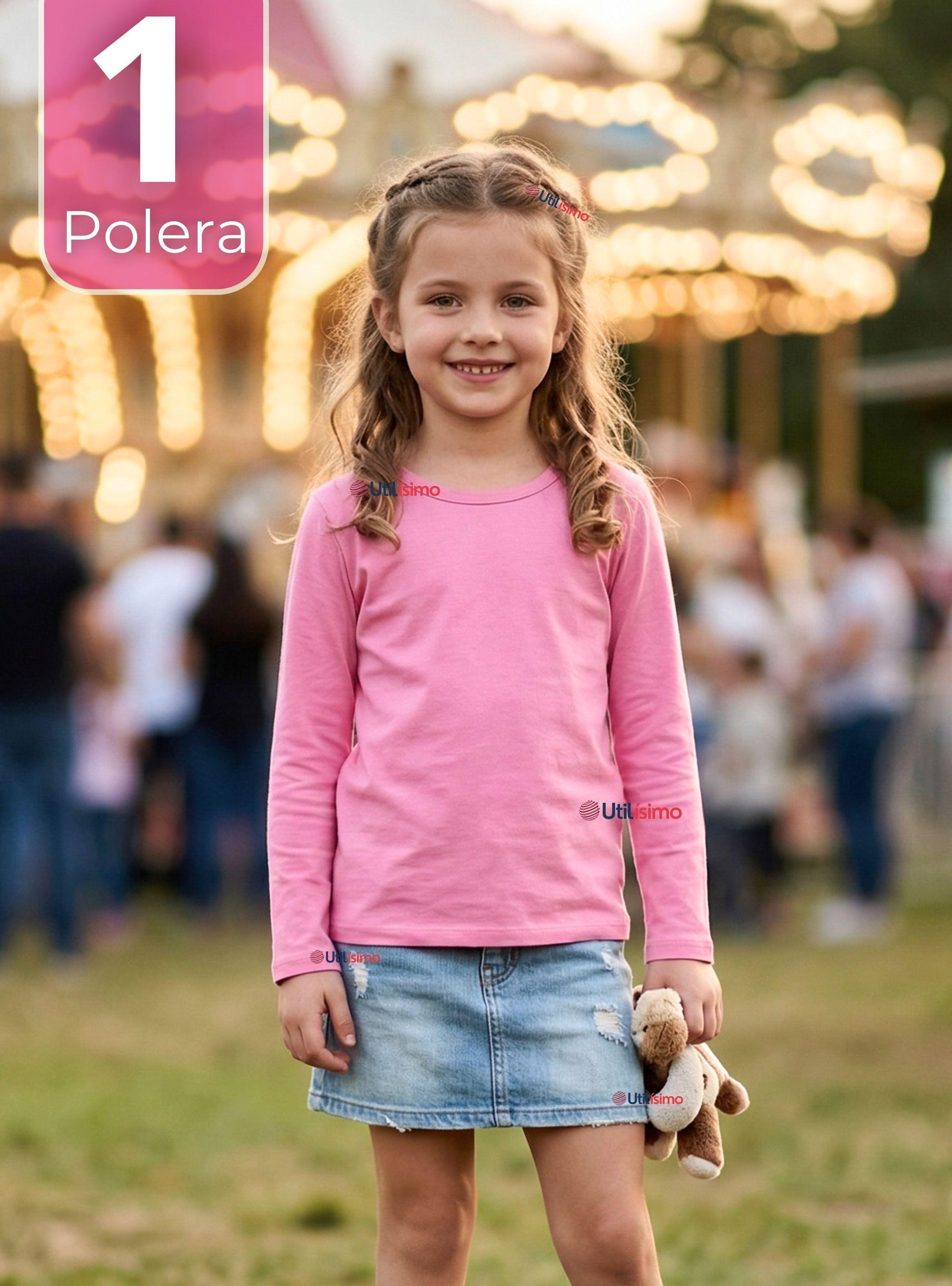 Camiseta Polera Bambú Cuello Redondo Rosado Oscuro Primera Capa Mangas Largas para Niñas-0