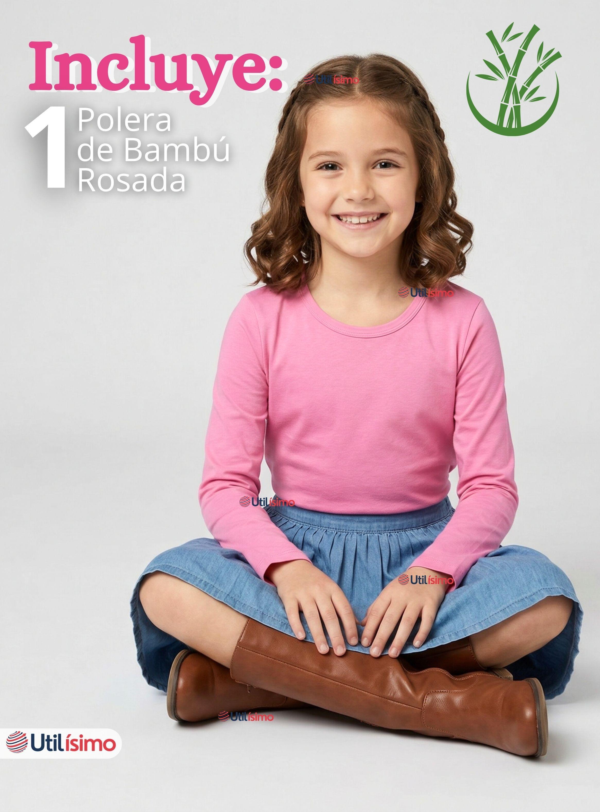 Camiseta Polera Bambú Cuello Redondo Rosado Oscuro Primera Capa Mangas Largas para Niñas-1