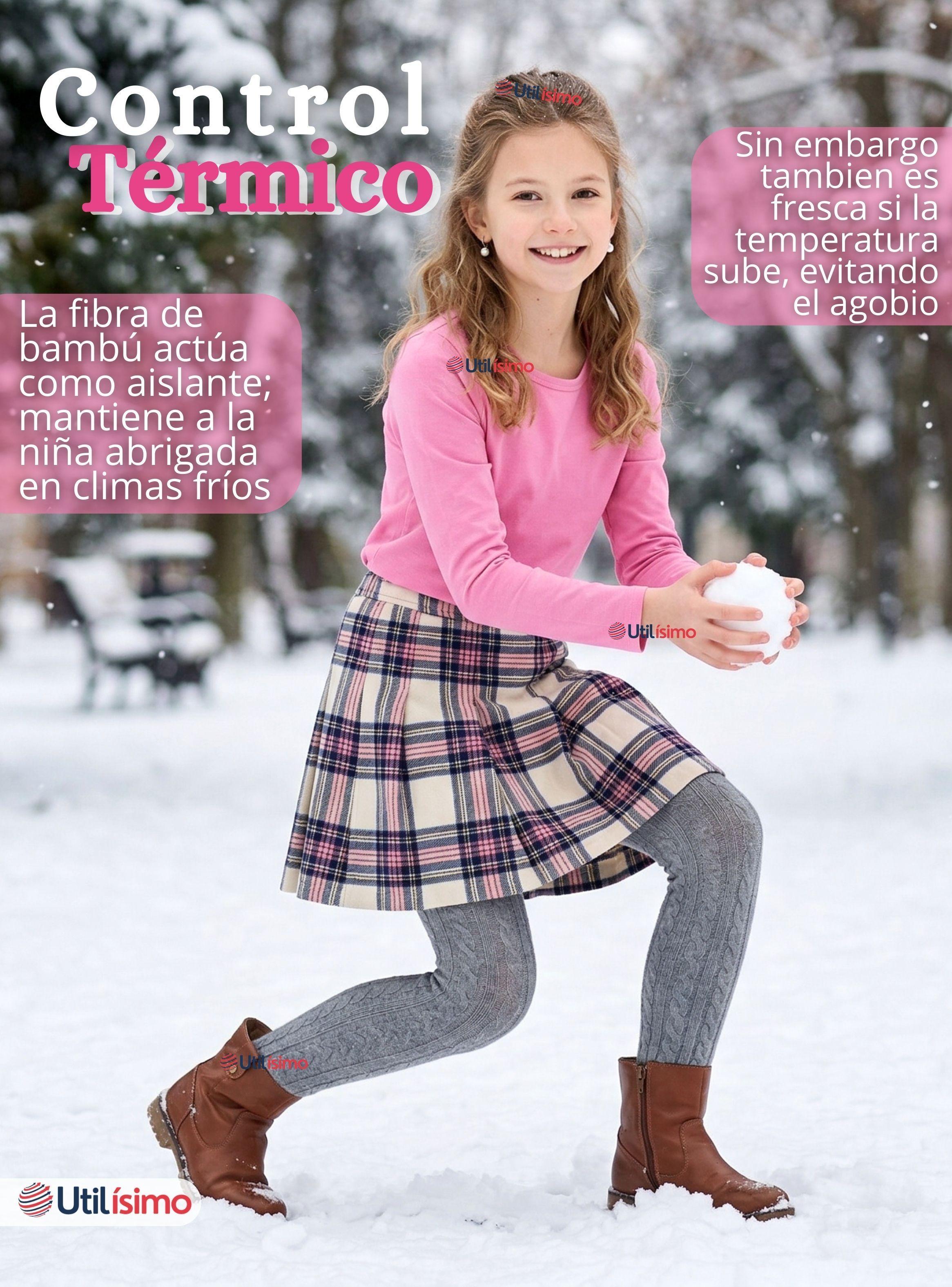 Camiseta Polera Bambú Cuello Redondo Rosado Oscuro Primera Capa Mangas Largas para Niñas-4