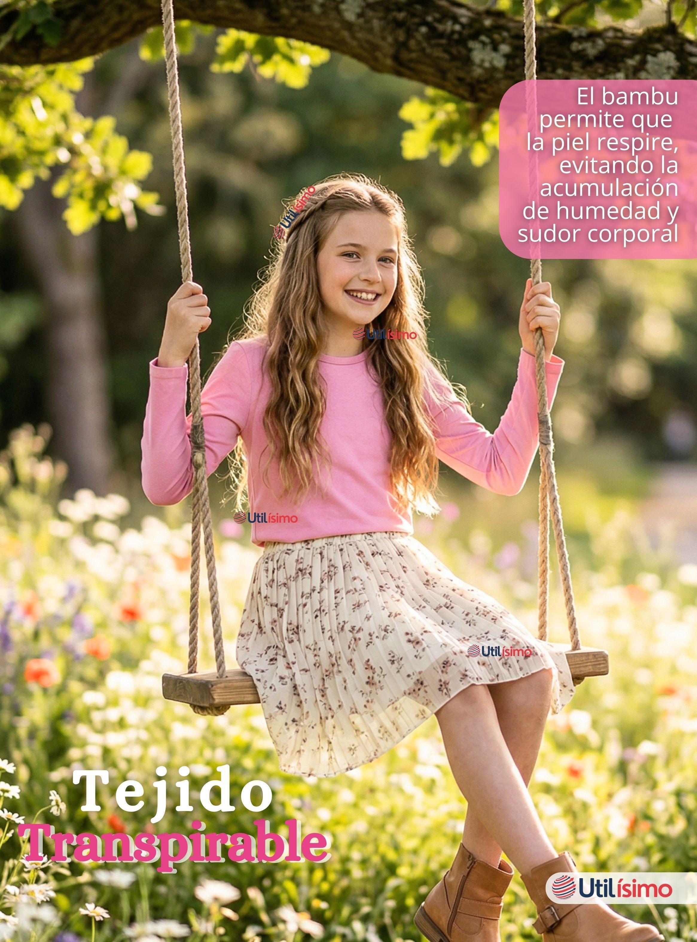 Pack 6 Camisetas Poleras Bambú Cuello Redondo Primera Capa Manga Larga Colores Surtidos para Niñas-7