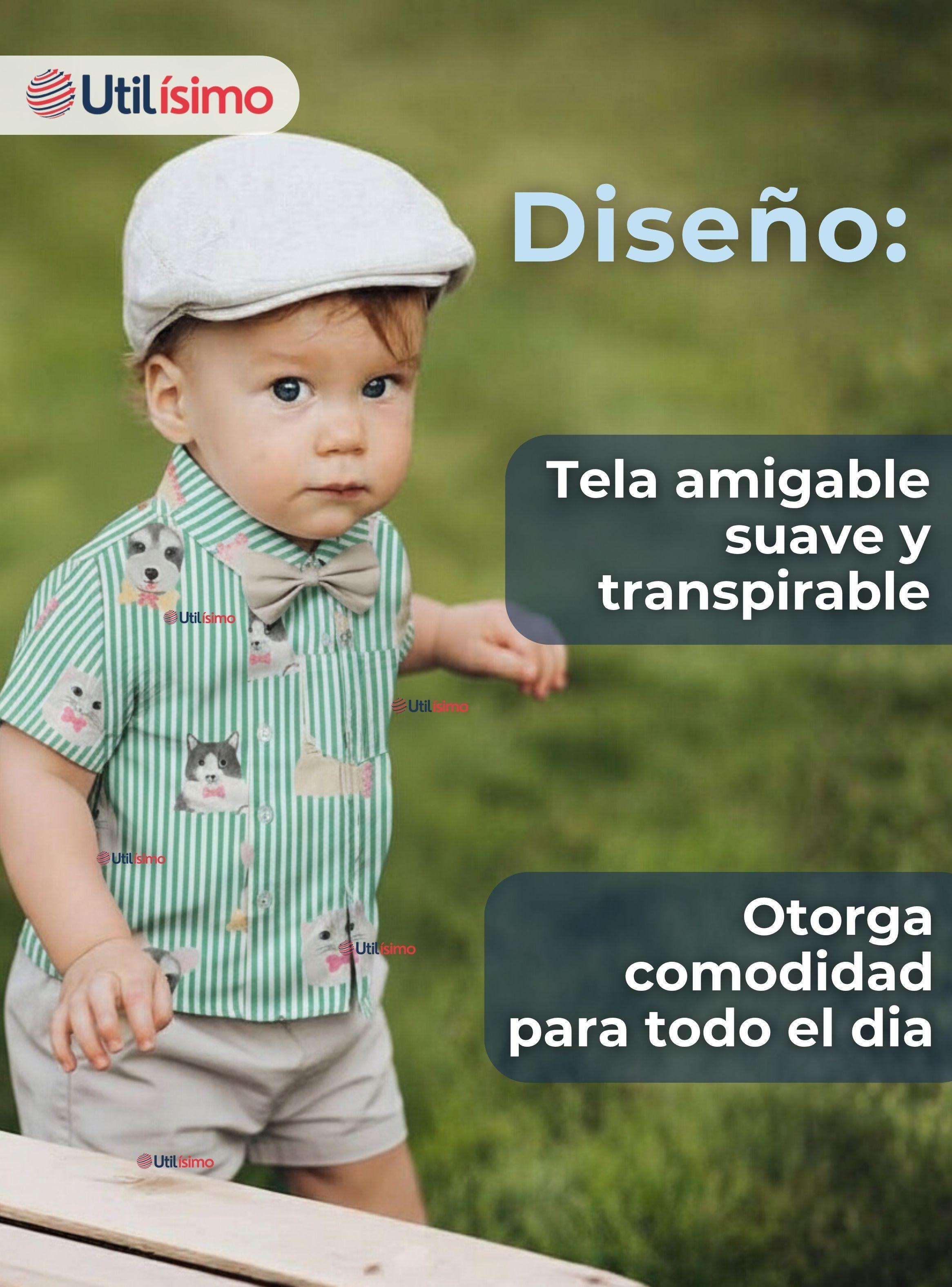 Conjunto de Vestir Camisa de Rayas Con Lazo Y Pantalón Corto Algodón Bebé y Niño-2