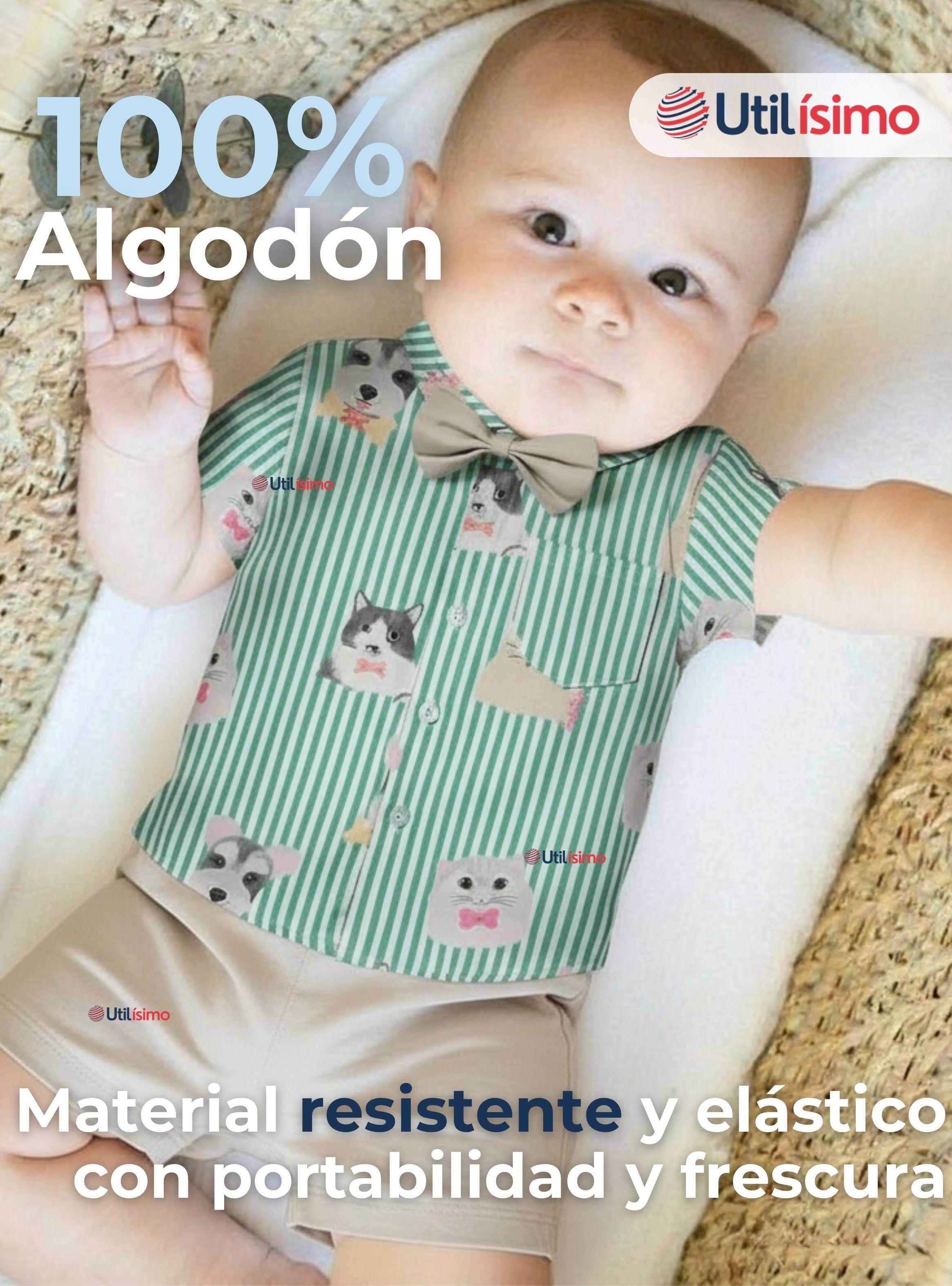 Conjunto de Vestir Camisa de Rayas Con Lazo Y Pantalón Corto Algodón Bebé y Niño-3