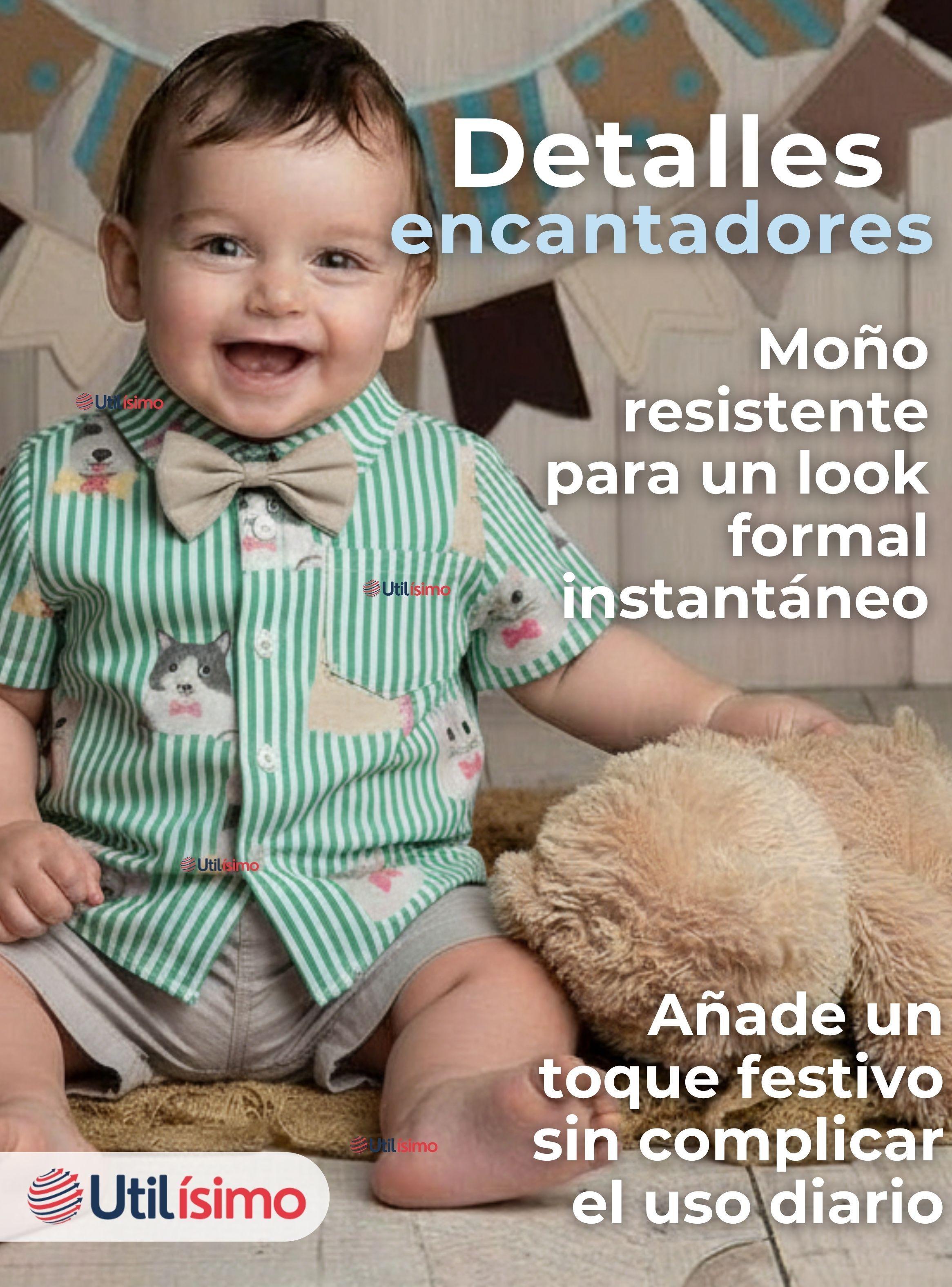 Conjunto de Vestir Camisa de Rayas Con Lazo Y Pantalón Corto Algodón Bebé y Niño-5