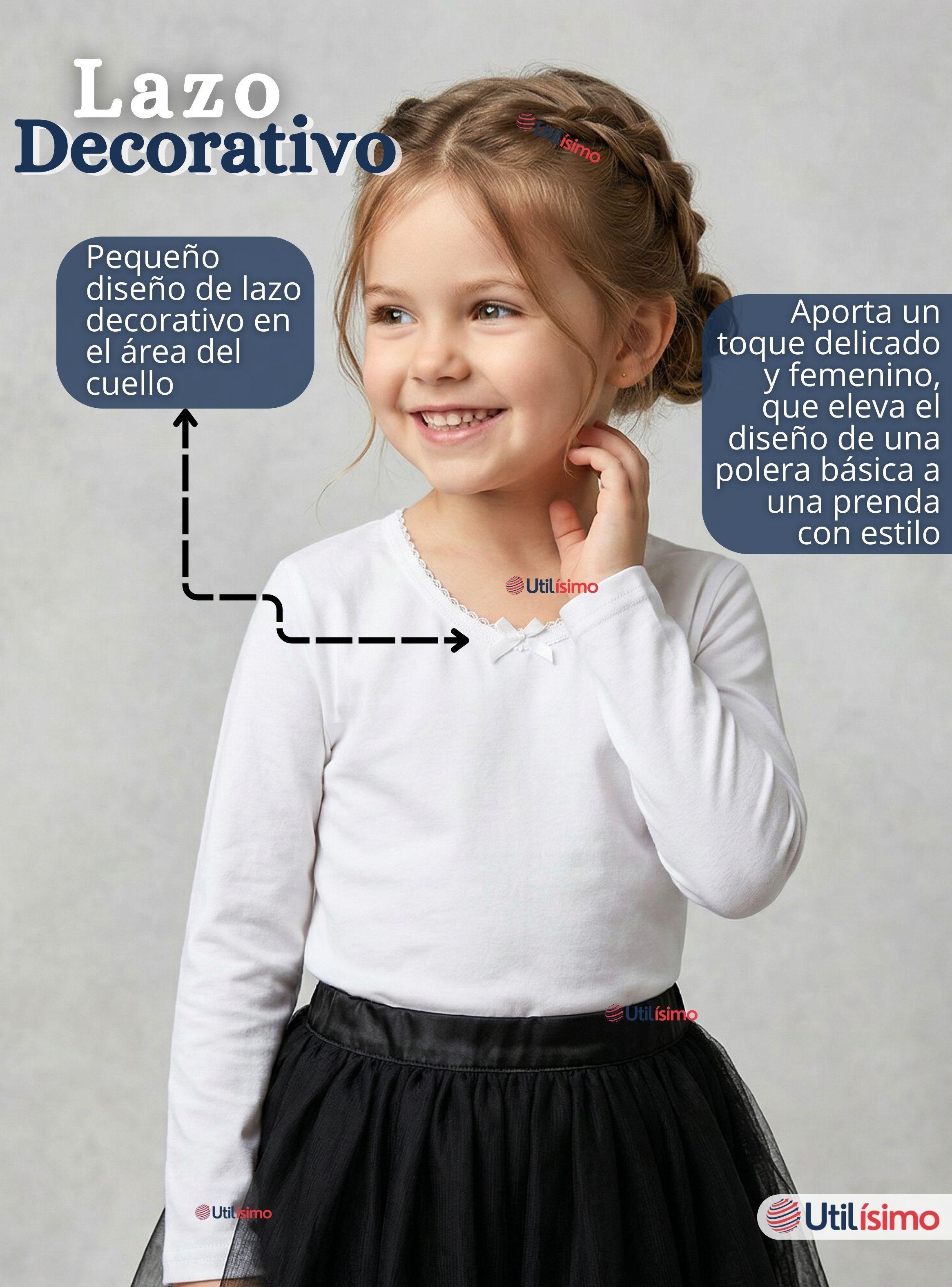 Camiseta Polera Algodón Cuello Redondo Primera Capa Manga Larga Colores Surtidos para Niñas-5