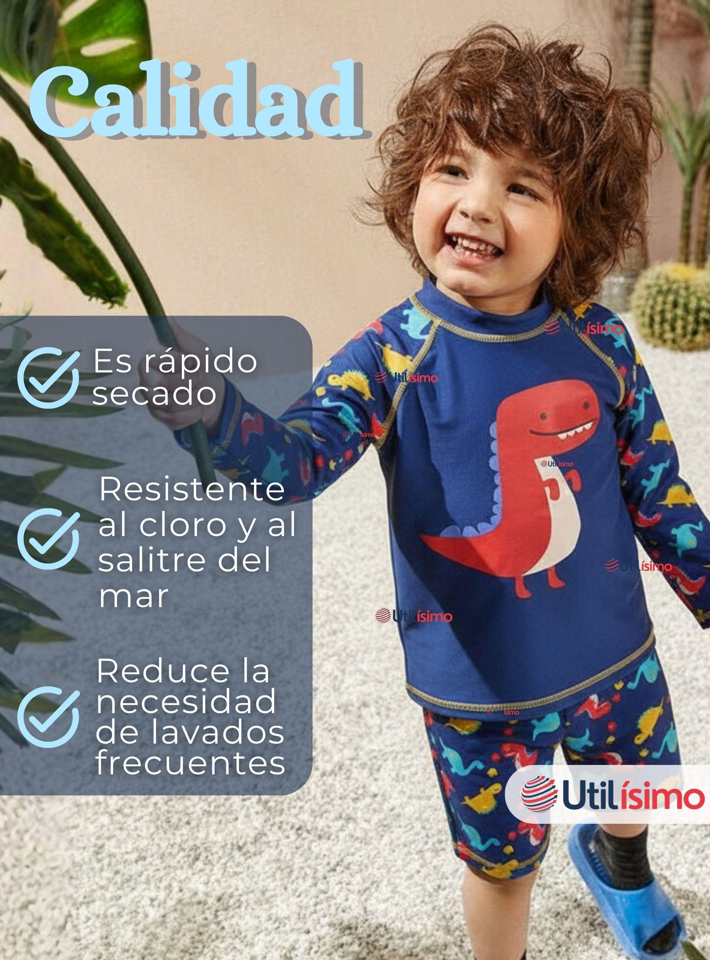 Traje de Ba o Manga Larga Pantal n Corto 2 Piezas Corte Split Ni o 3 a 9 a os Blue Dinosaur-7