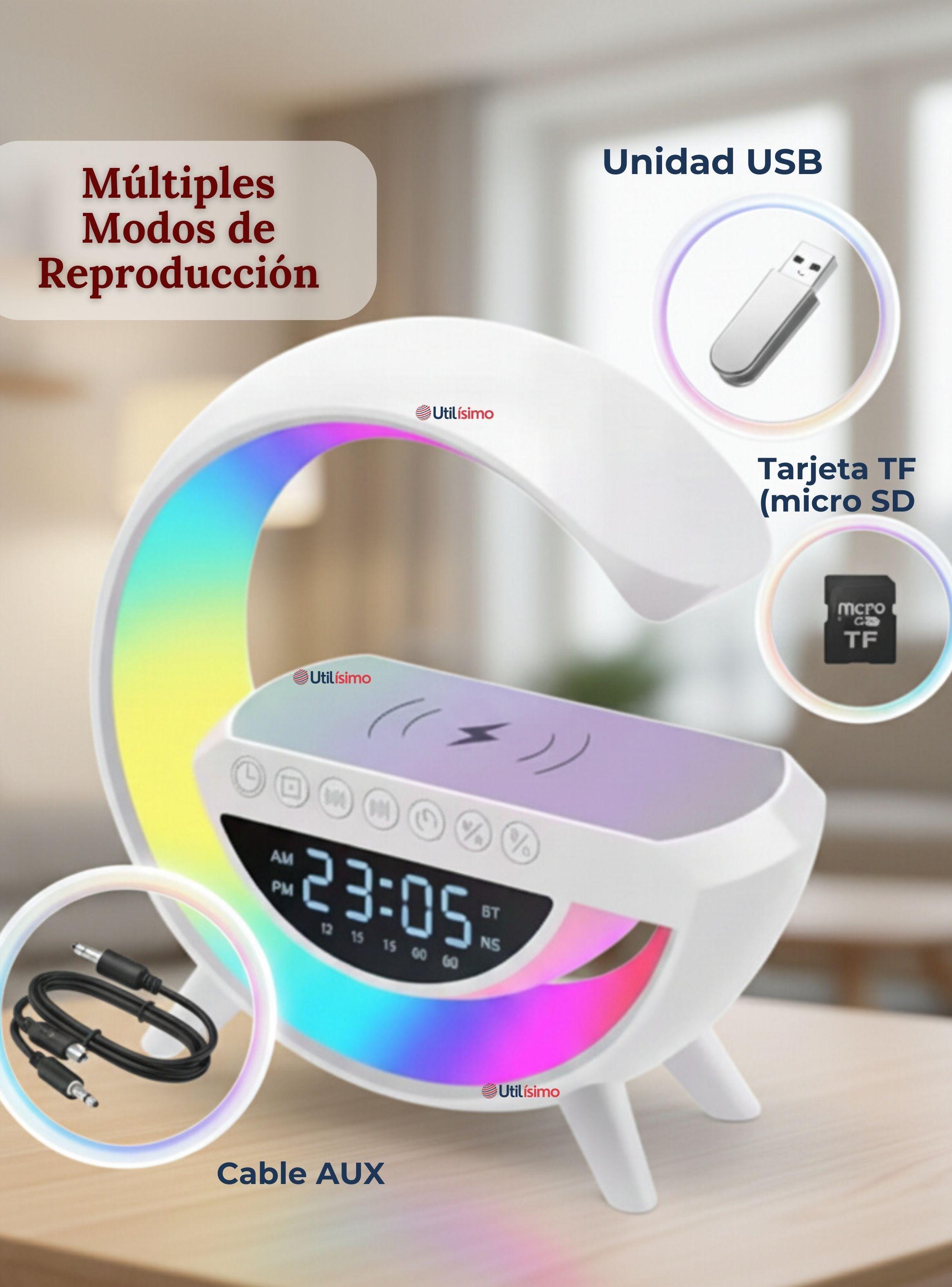 Lámpara Inteligente De Mesa con Luces Bluetooth Cargador Reloj-6