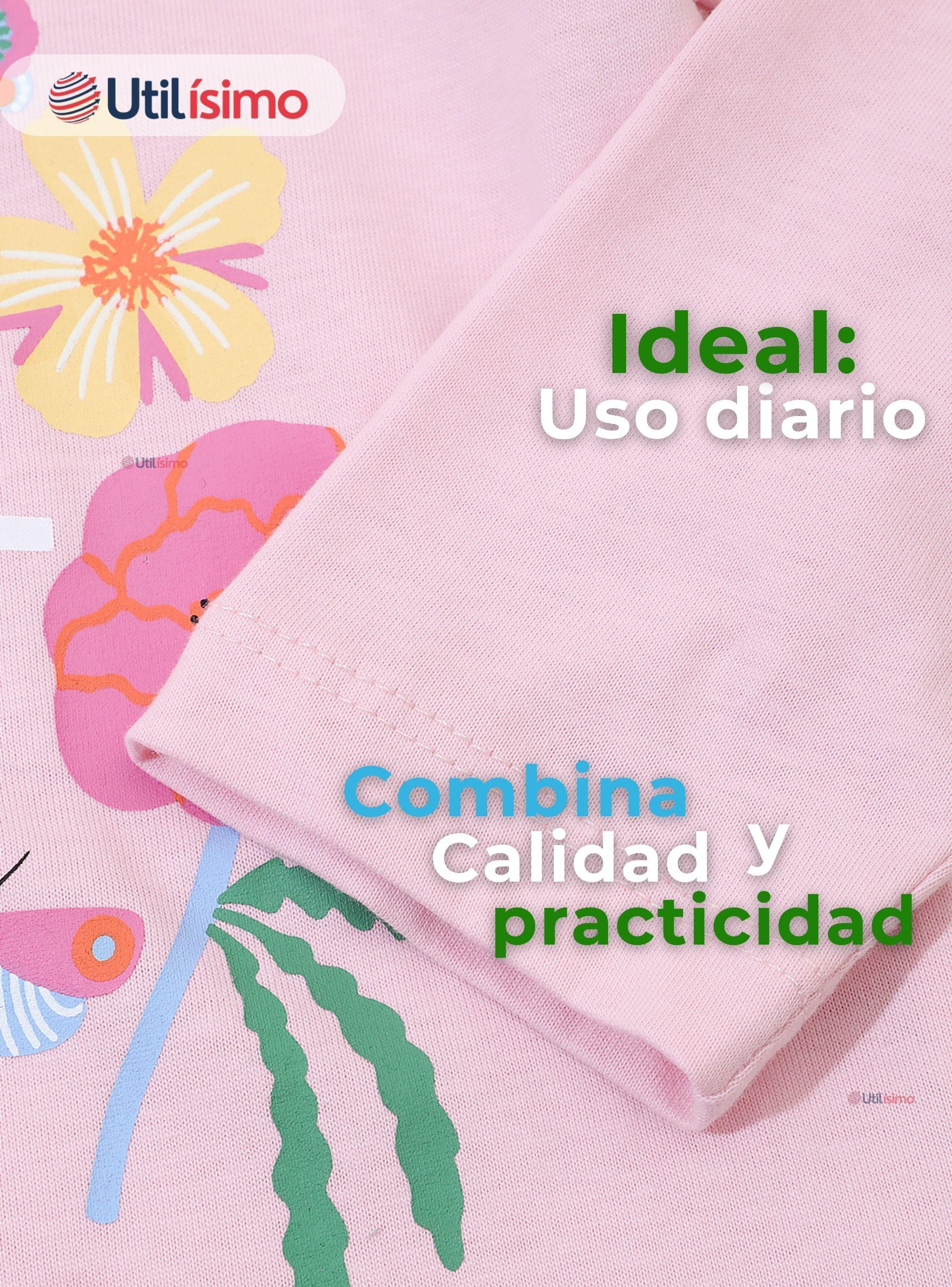  Polera Algodón Manga Larga Niña Camiseta Flores Rosado-4