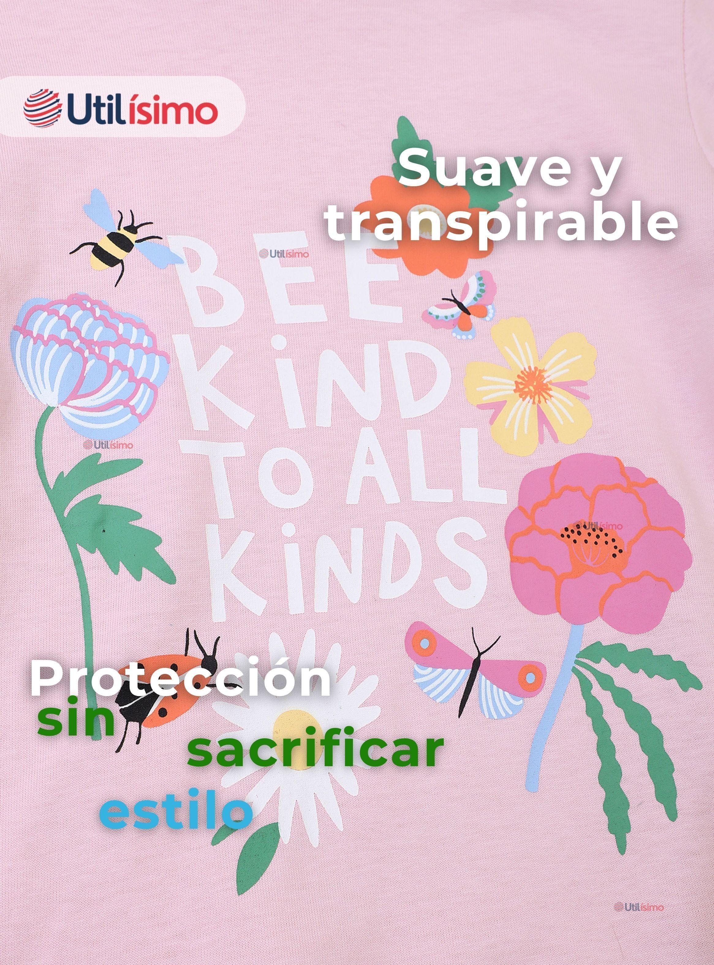  Polera Algodón Manga Larga Niña Camiseta Flores Rosado-5