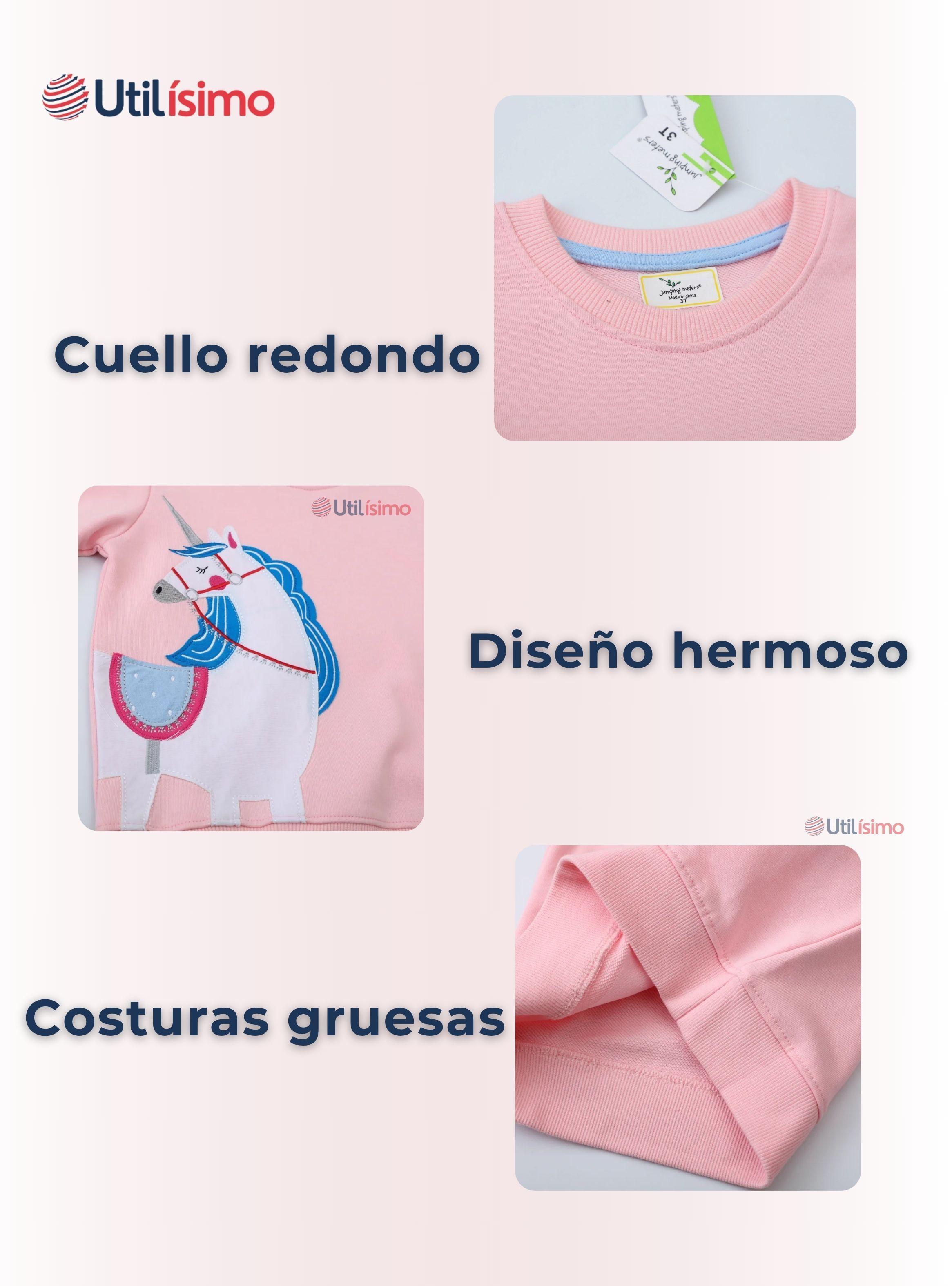 Polerón Algodón Cuello Redondo Niñas Rosado Unicornio-3