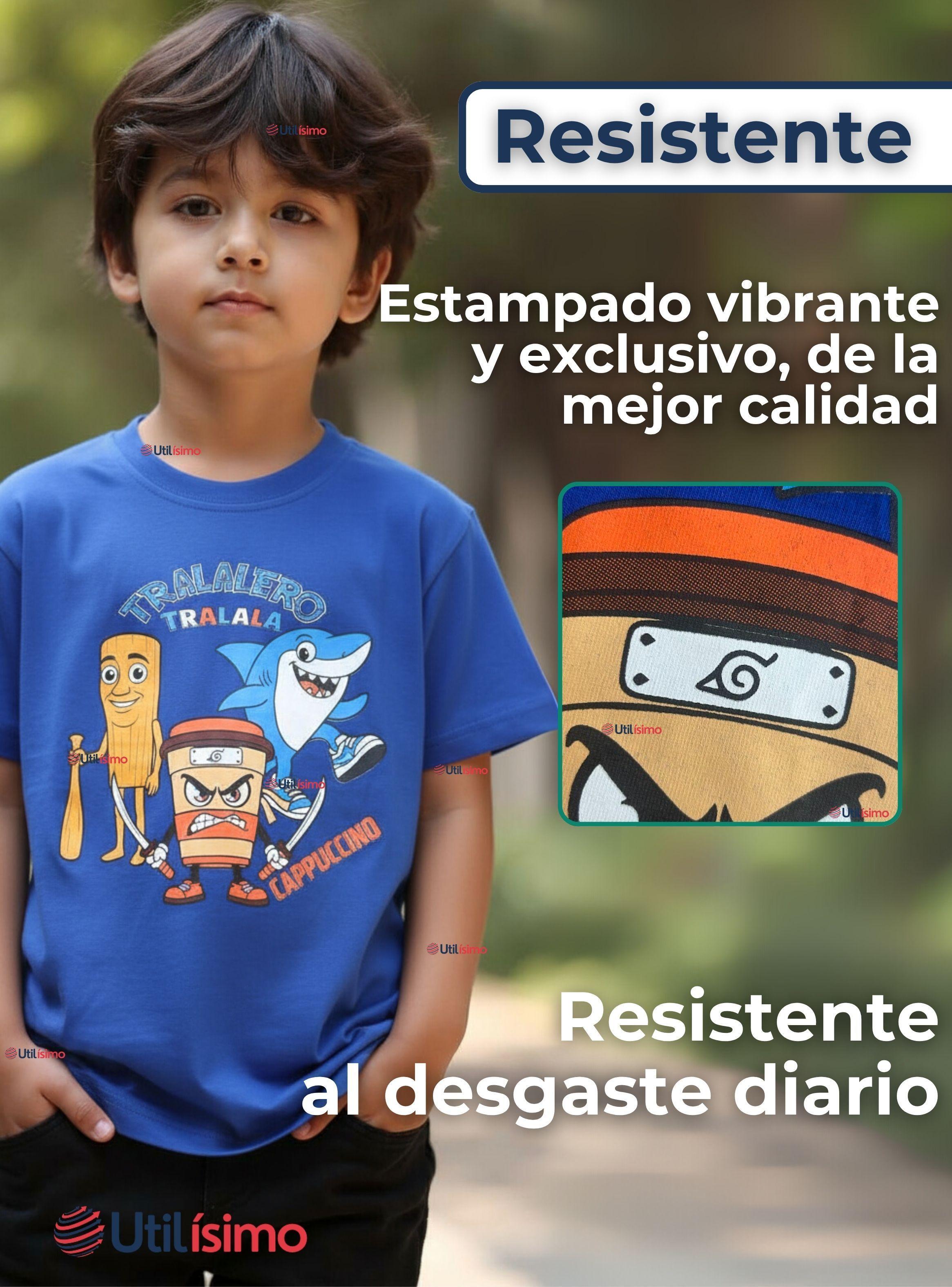 Polera Brainrots 100% Algodón Manga Corta Niño Tralalero Azul-3
