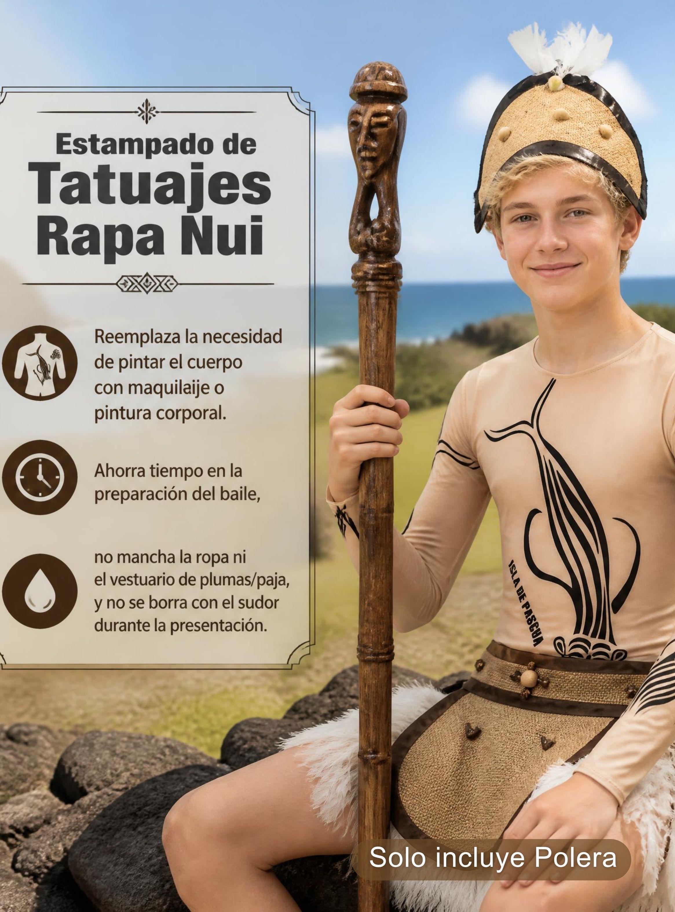 Polera Efecto Piel Tatuaje Falso Juvenil Rapa Nui Fiestas Patrias-6