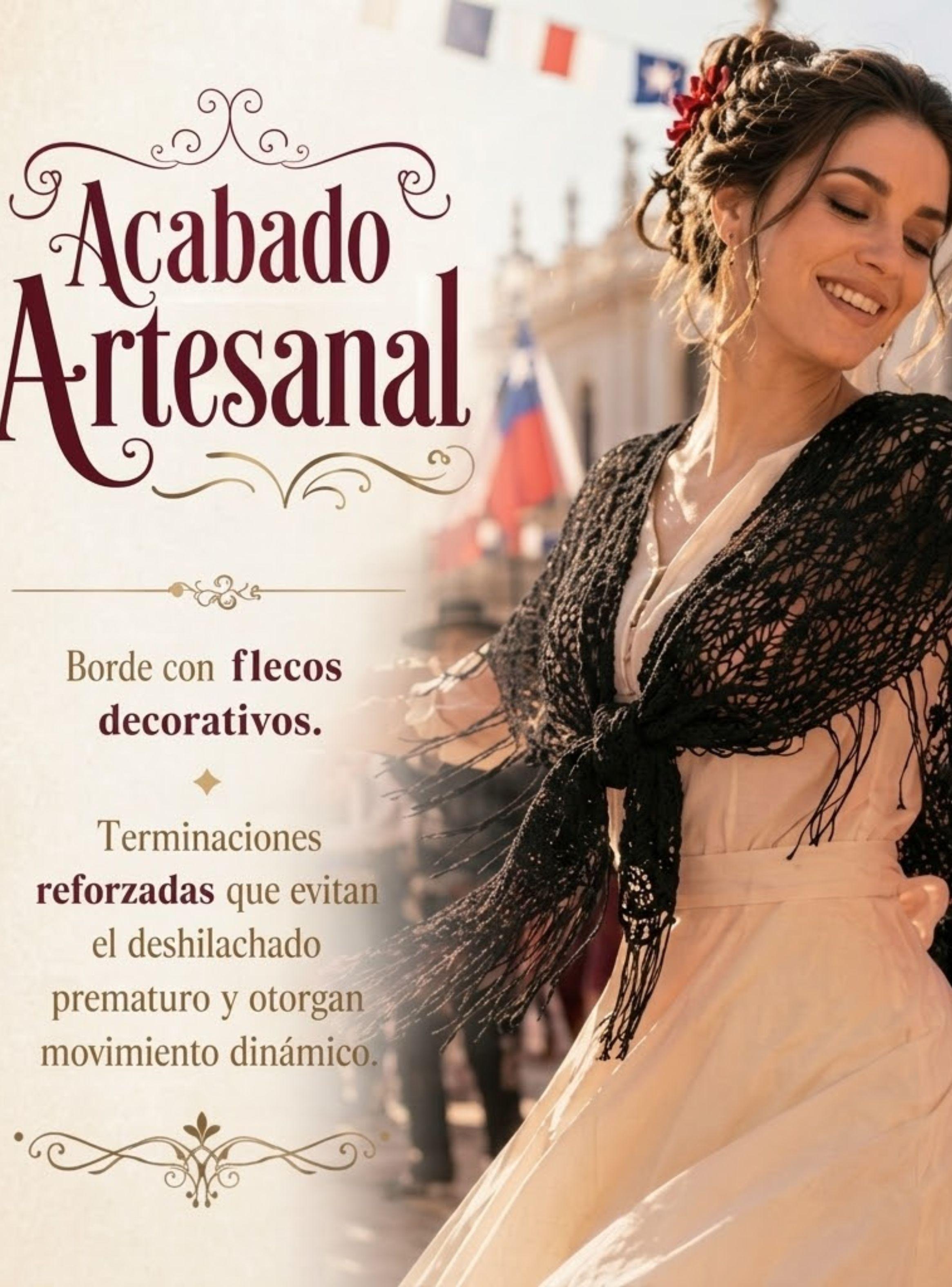 Puntilla Chal Negro 150x79 cm  Traje Típico Baile Chilote Mujer-4