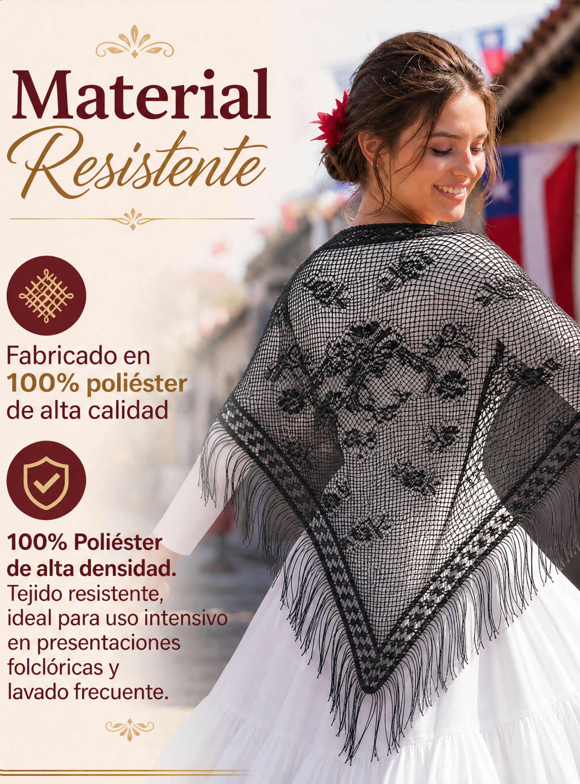 Puntilla Chal Negro 150x79 cm  Traje Típico Baile Chilote Mujer-6