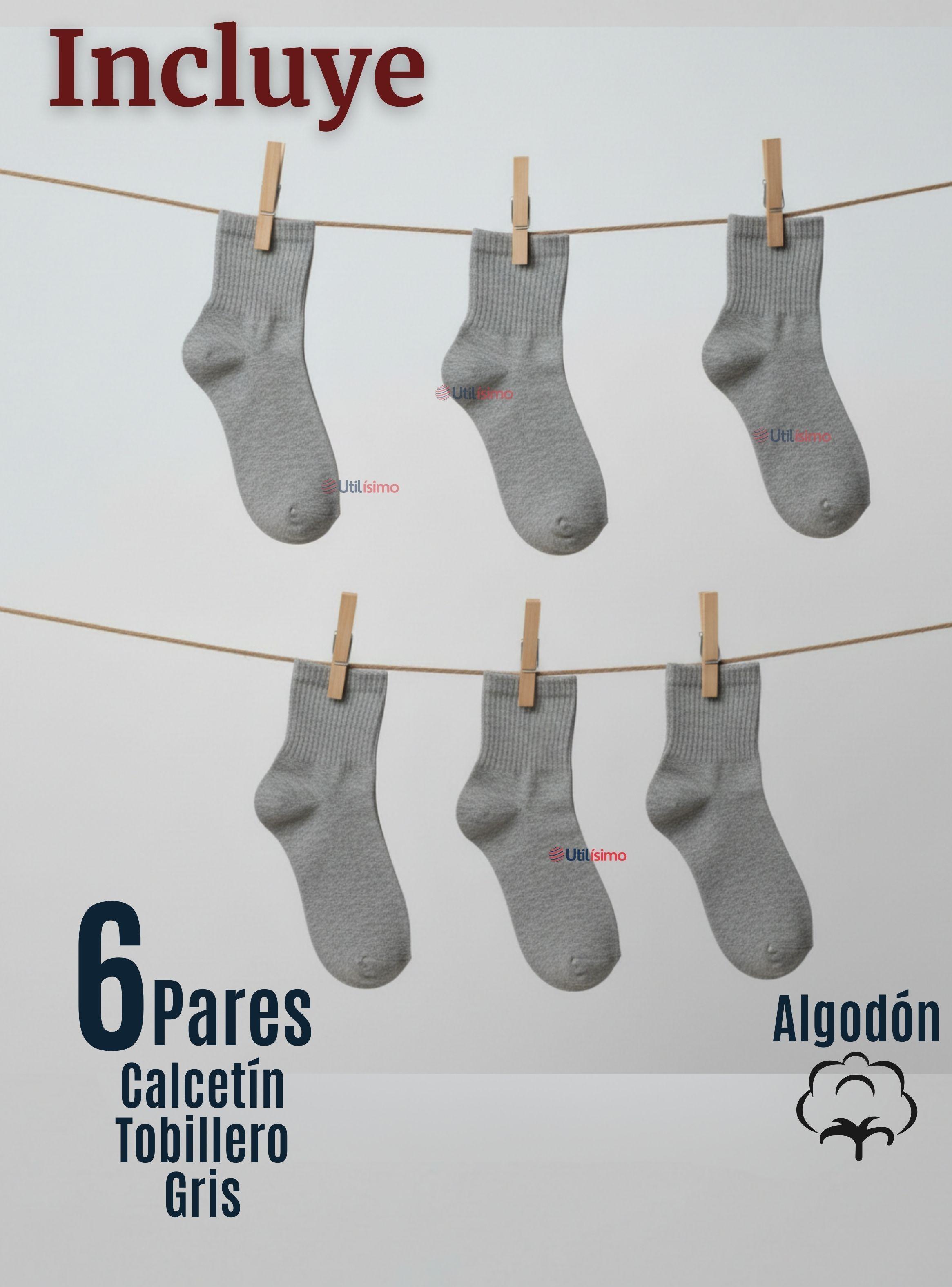 Pack 6 Pares Calcetines Tobilleras Cortos Algodón Color Gris Niña y Niño-1