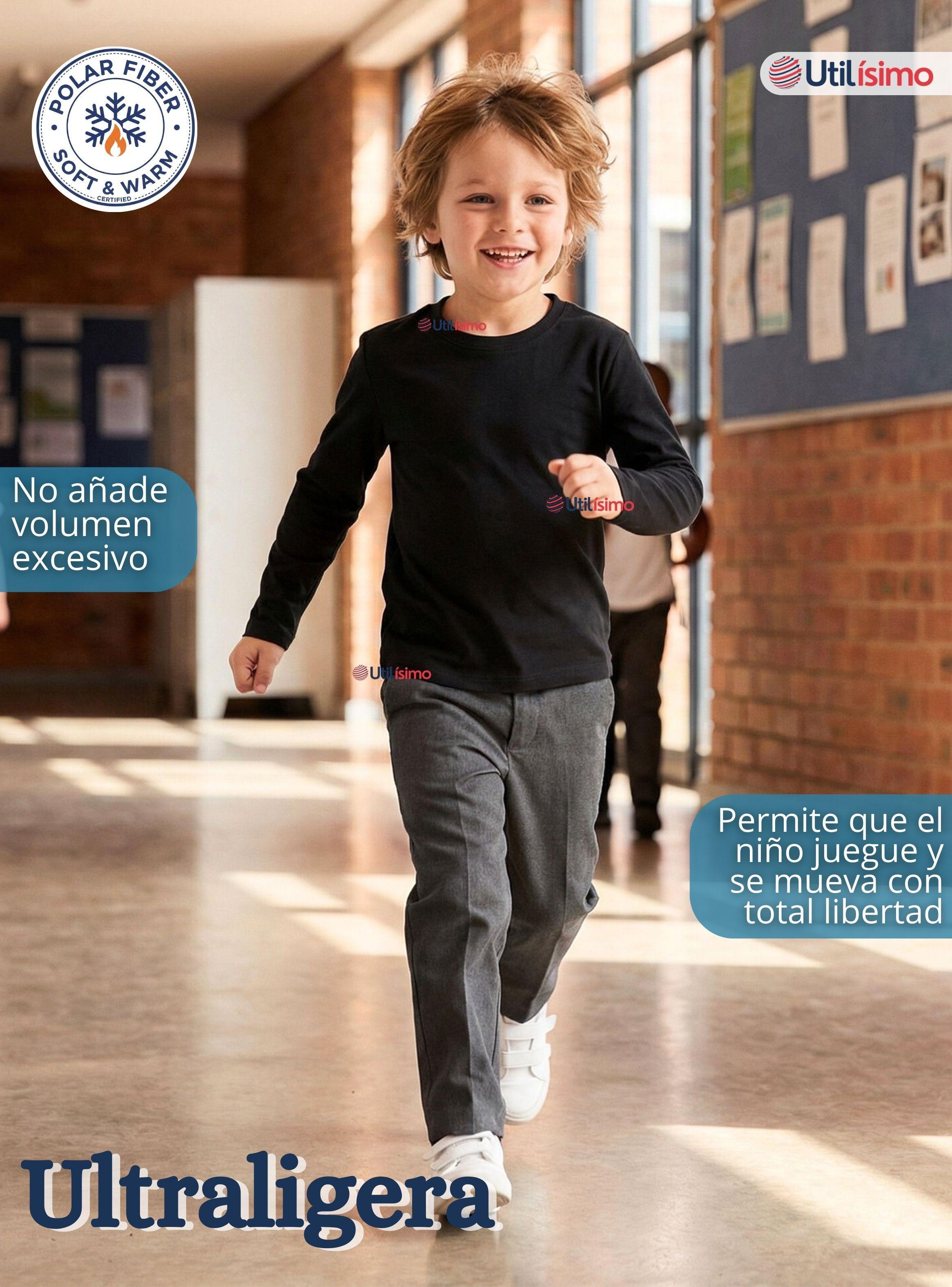 Pack 3 Polera Camiseta Polar Negra Primera Capa Escolar Cuello Redondo Mangas Largas Niños-6