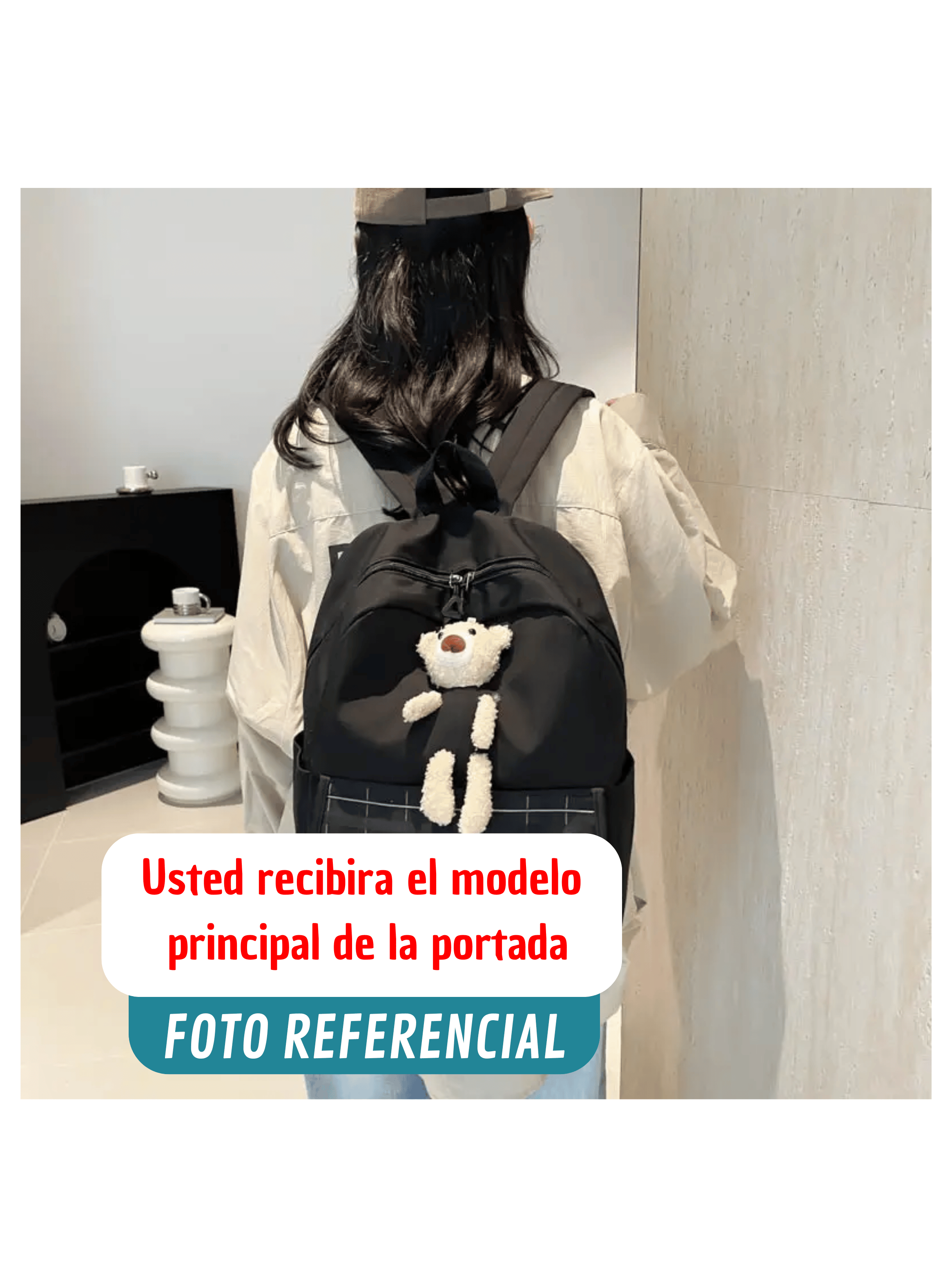 Mochila Escolar Juvenil 46cm Niñas Estilo Kawaii Cute Teddy Bear Purple-3