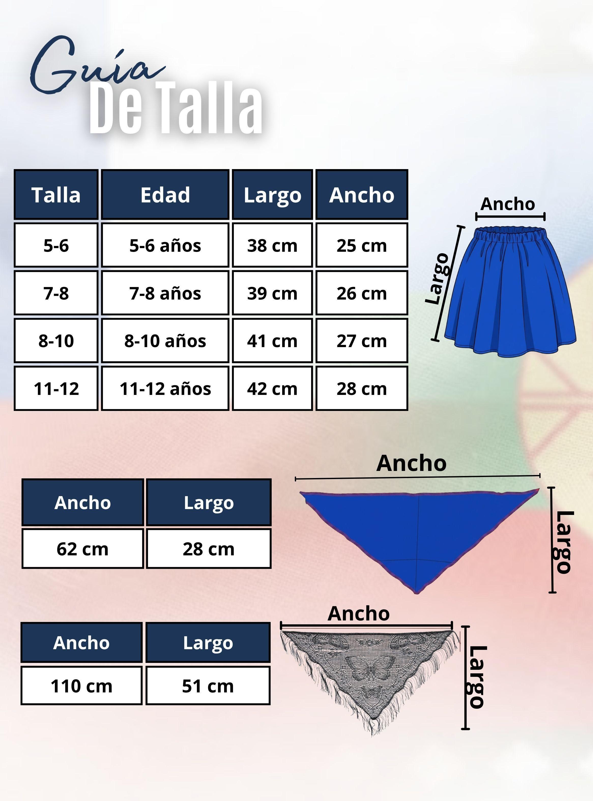 Traje Chilote Niña Azul Con Polera 4 Piezas Baile Tipico Fiestas Patrias-3