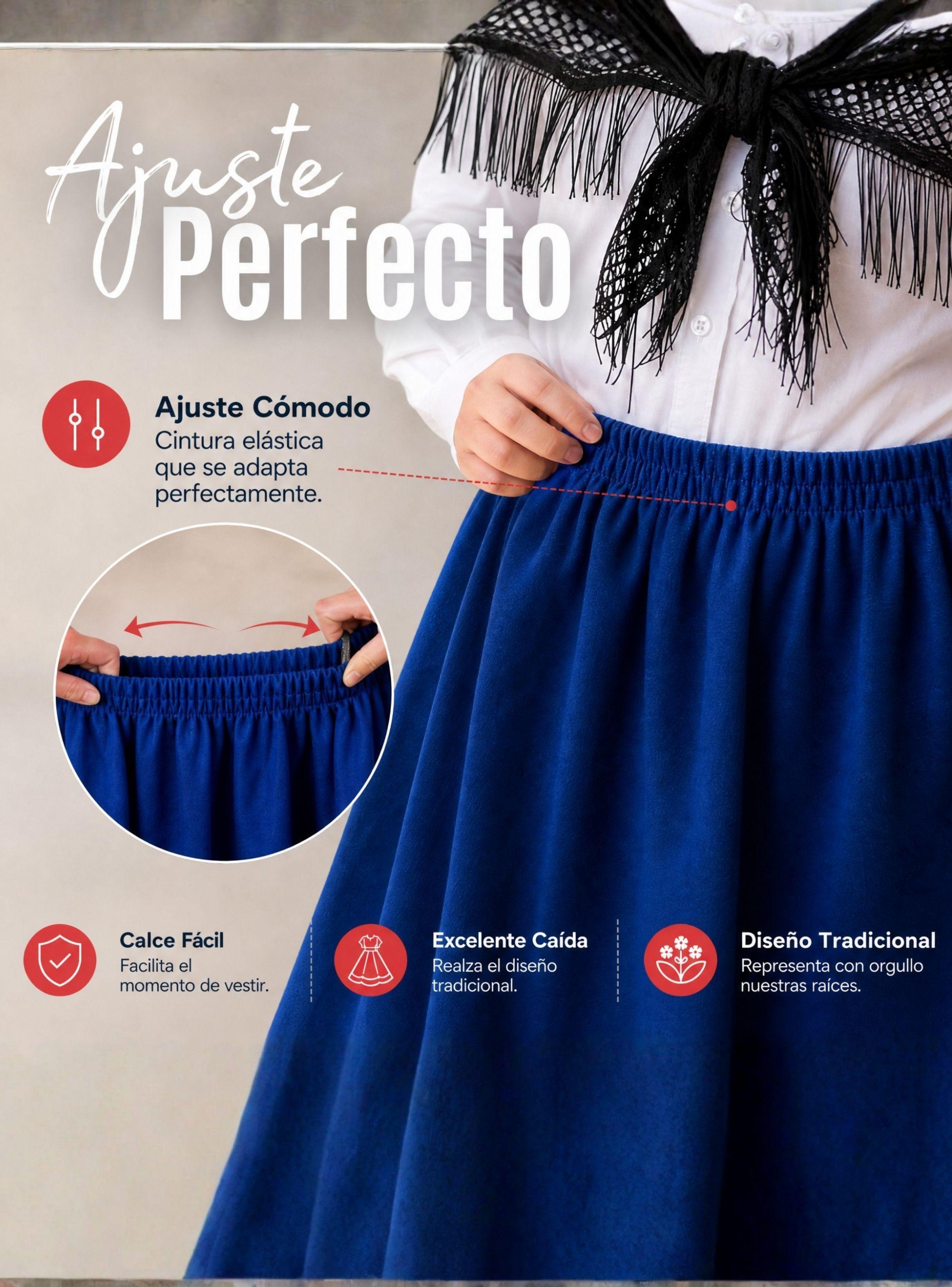 Traje Chilote Niña Azul Con Polera 4 Piezas Baile Tipico Fiestas Patrias-6