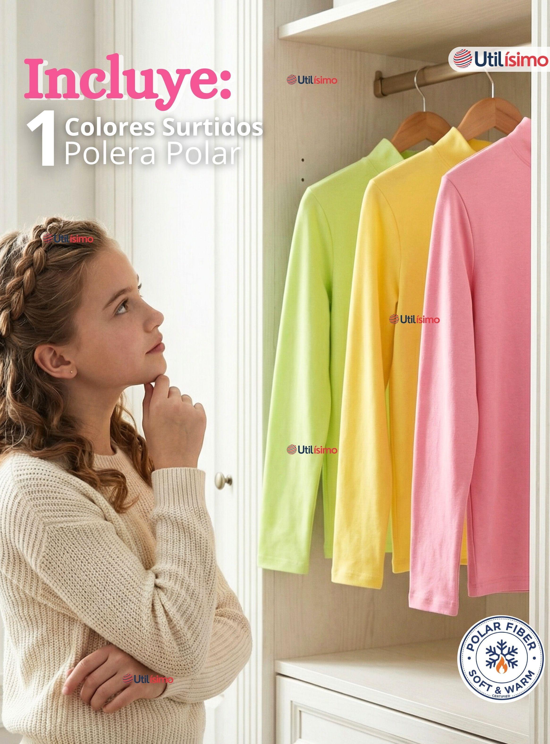 Polera Camiseta Polar Primera Capa Cuello Beatle Mangas Largas Colores Surtido Niñas-1