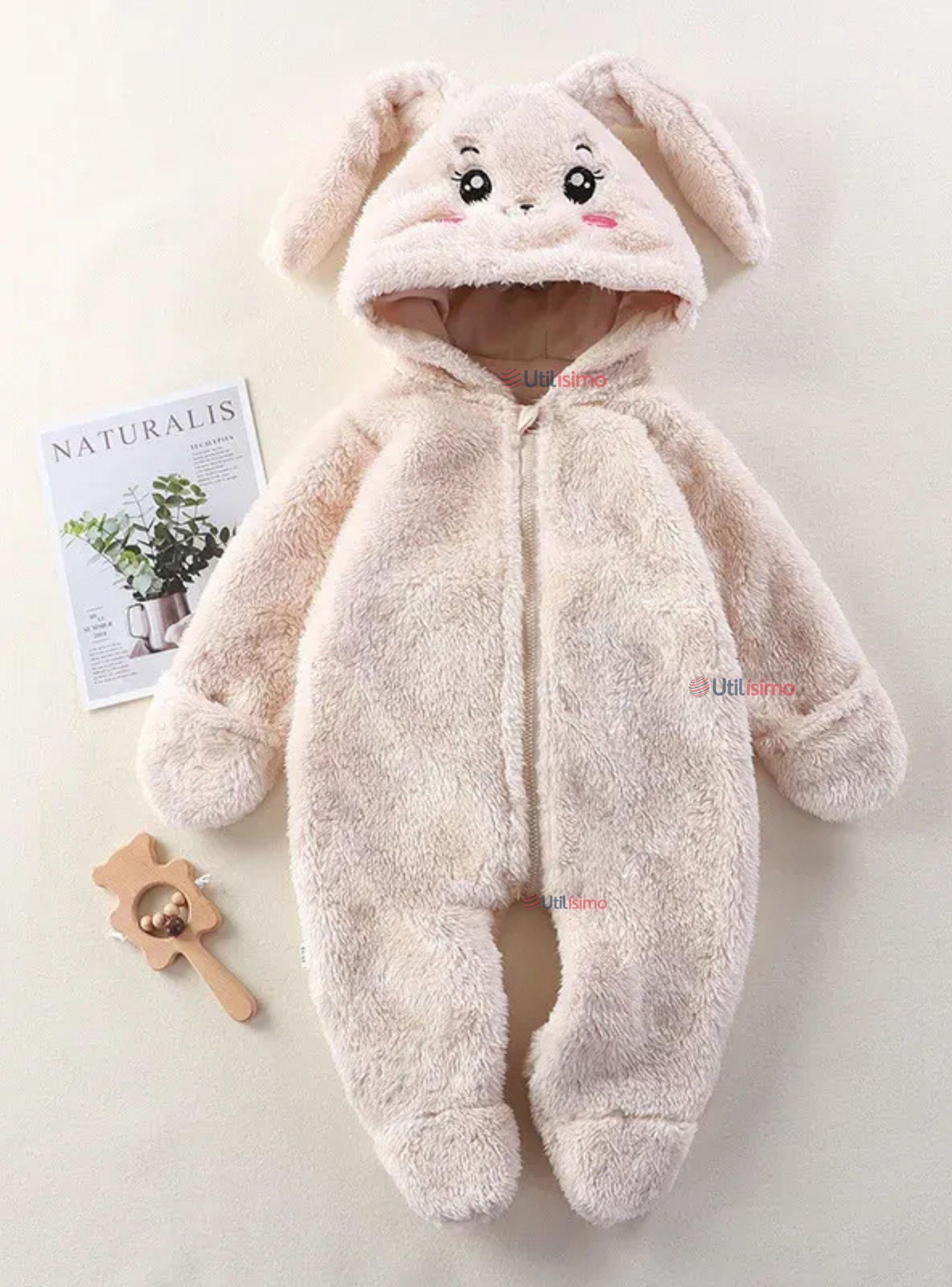 Enterito Conejito Con Capucha Bebe Polar Blanco-0