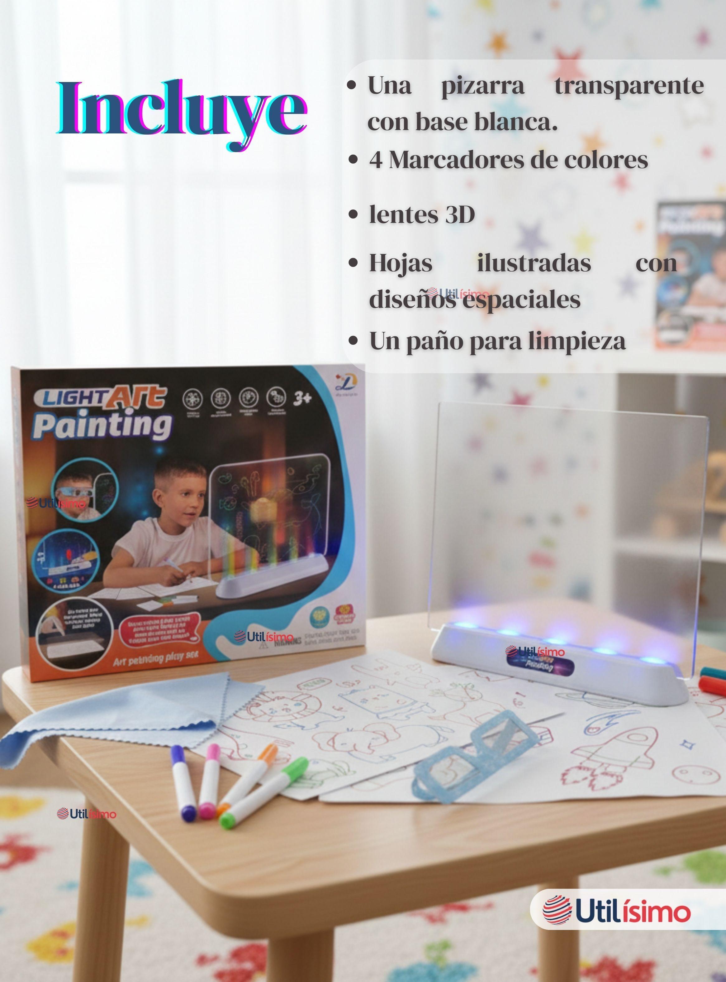 Pizarra Mágica con Luz Led 3D Niño o Niña con Plantillas de Dibujos-2