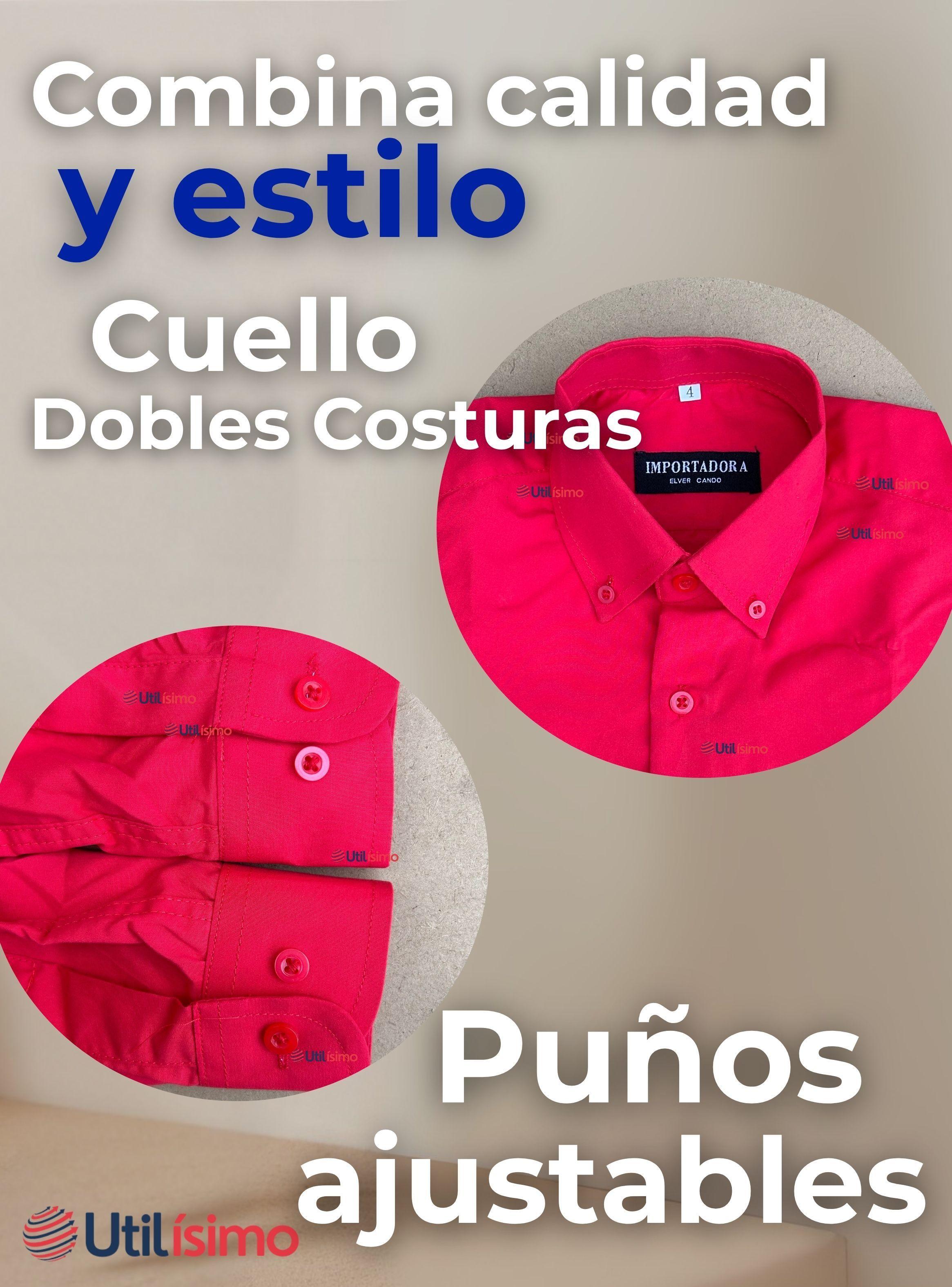 Camisa Casual De Vestir Manga Larga Cuello Americano 100% Algodón Rojo-3