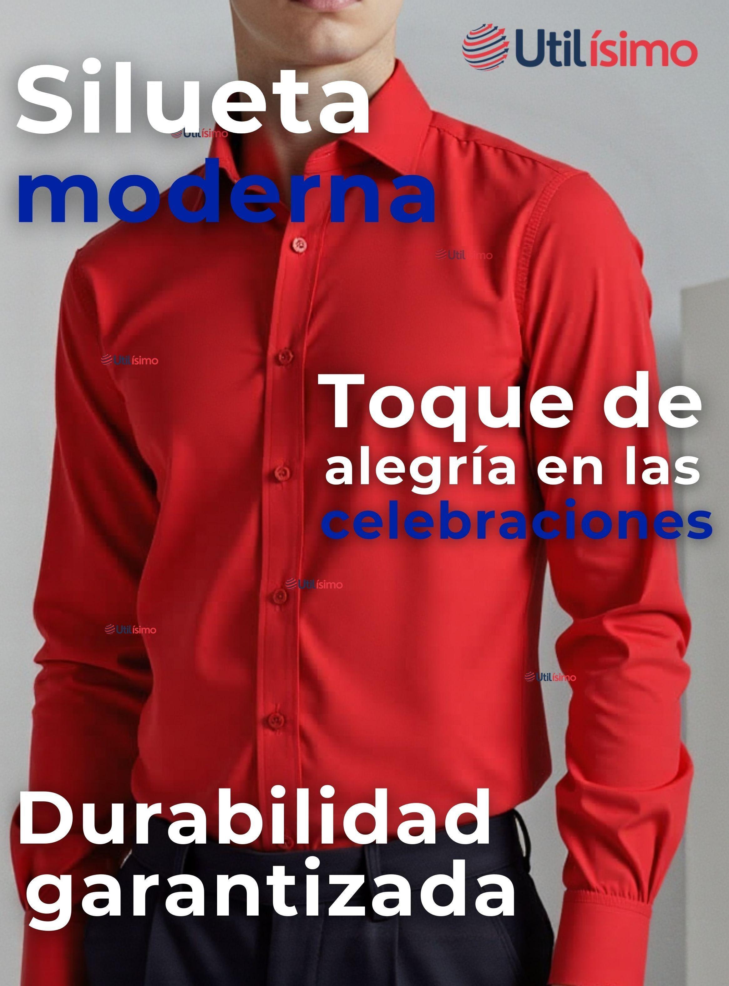 Camisa Casual De Vestir Manga Larga Cuello Americano 100% Algodón Rojo-6