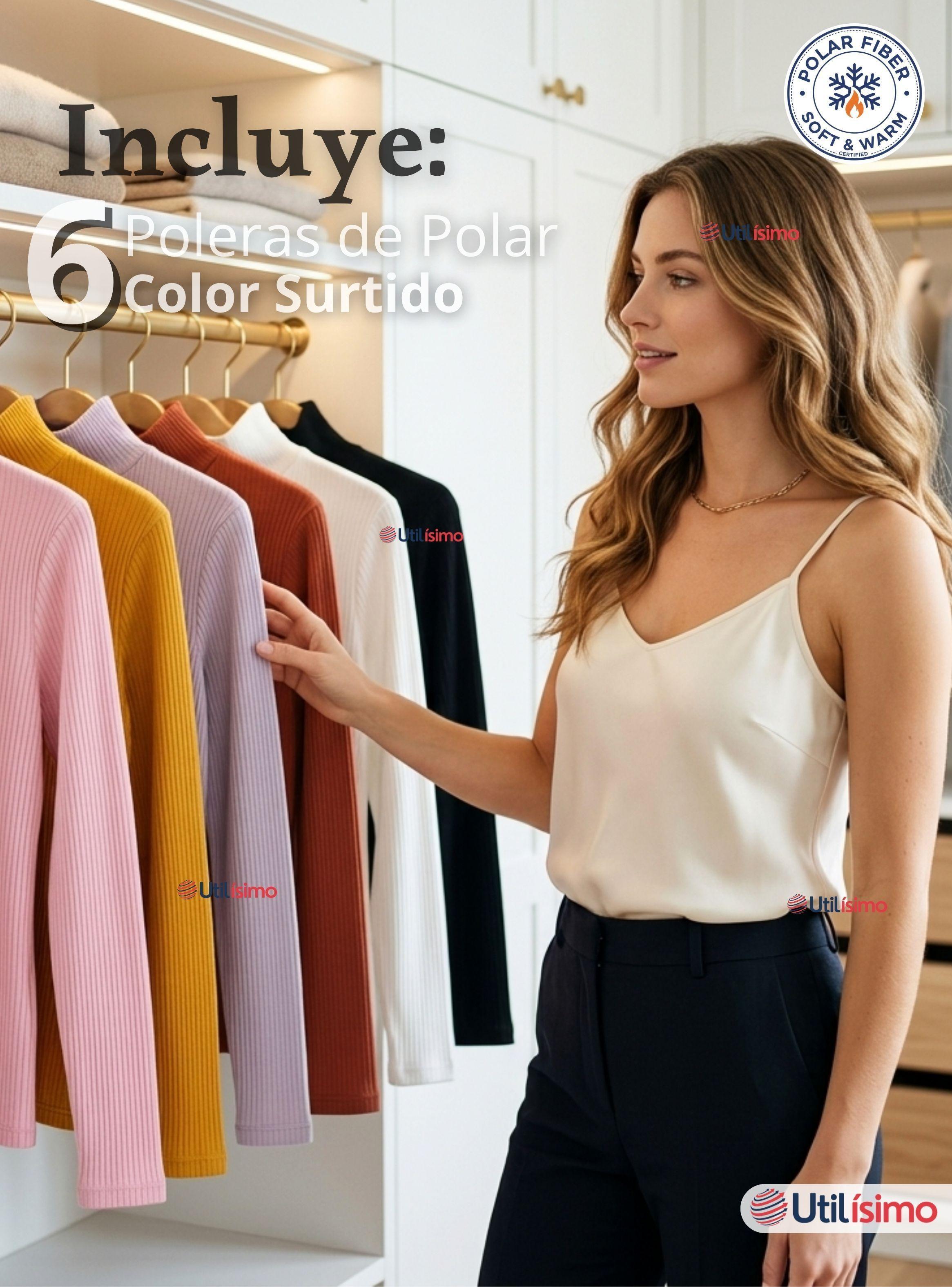 Pack 6 Camiseta Polera Polar Primera Capa Acanalada Cuello Beatle Manga Larga Color Surtidos Mujer-2