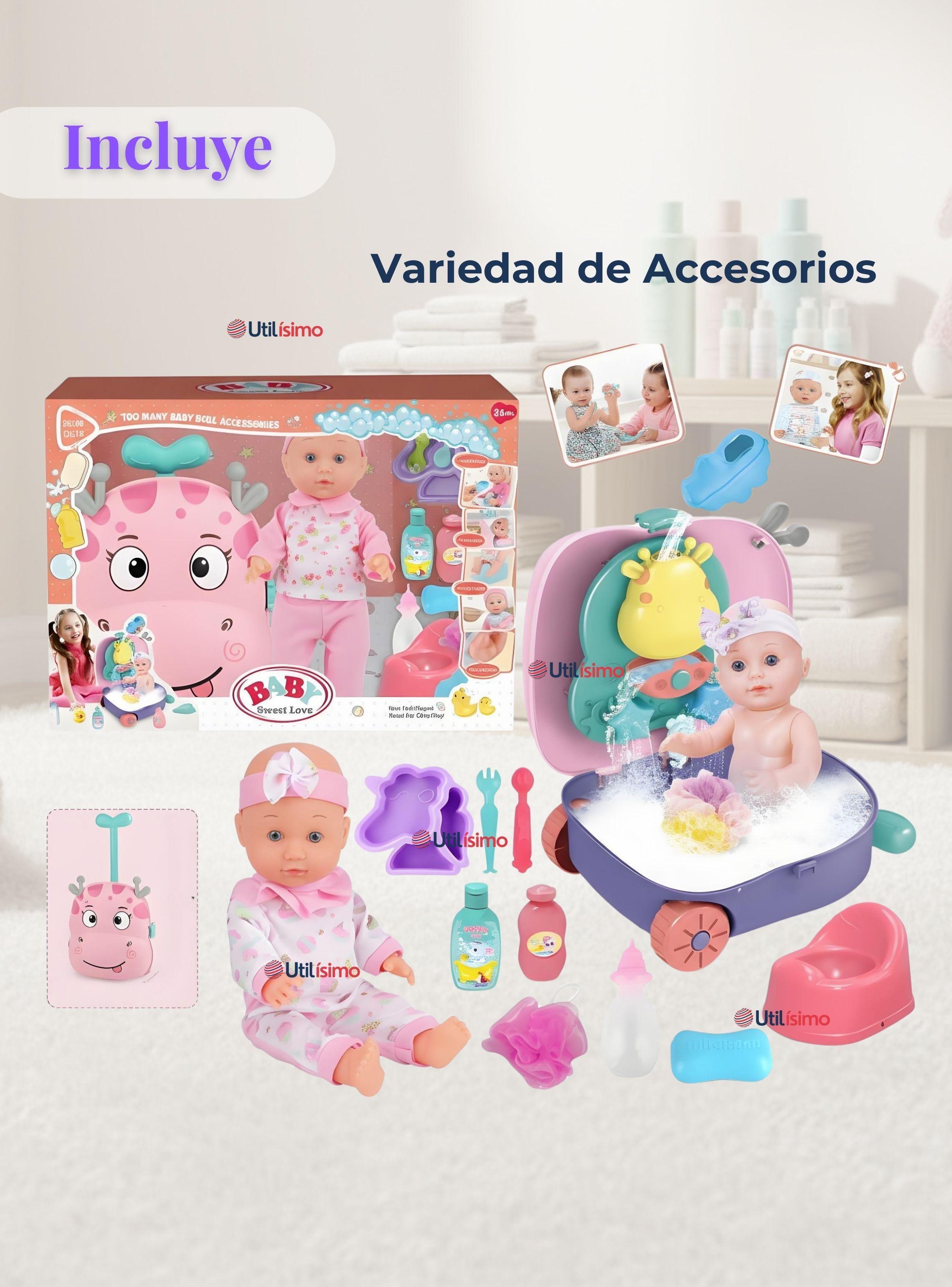 Muñeca Bebe Juguete Niña Con Set Para Baño Con Accesorios-3