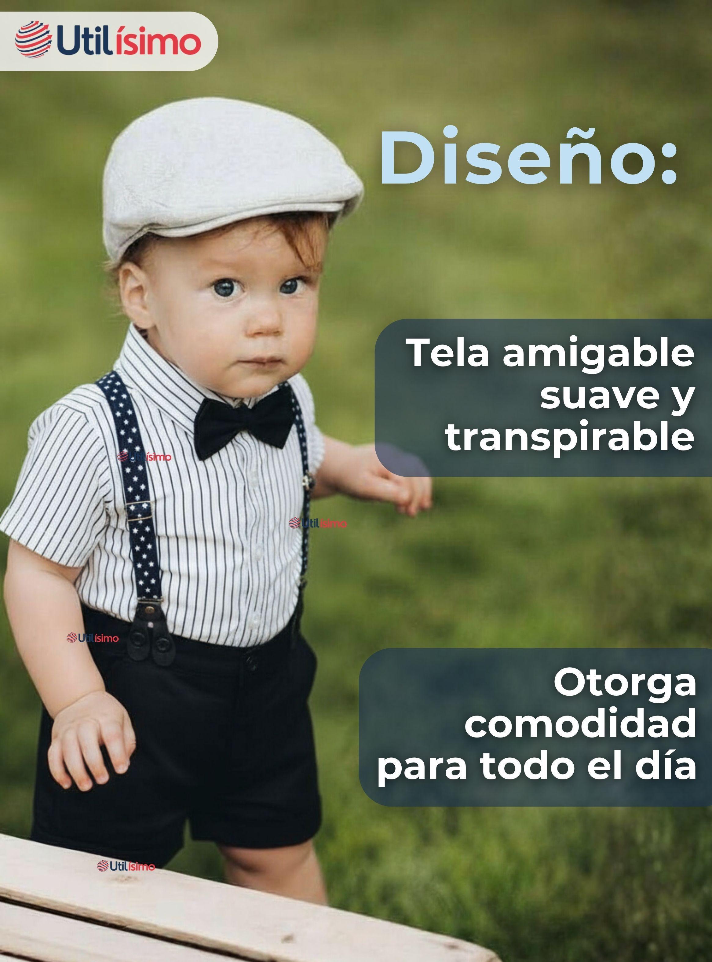 Conjunto de Vestir con Tirantes Camisa Blanca de Rayas y Pantalón Corto Algodón Niño-2